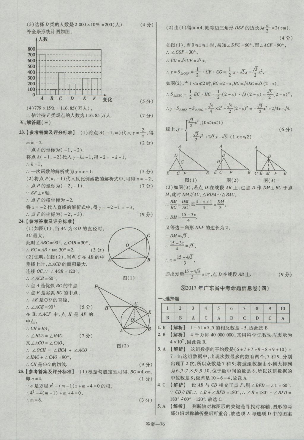 2017年金考卷廣東中考45套匯編數(shù)學 參考答案第76頁