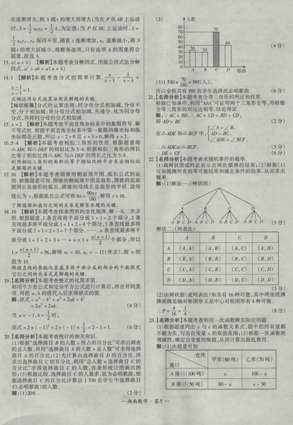 2017年天利38套湖南省中考试题精选数学 参考答案第5页