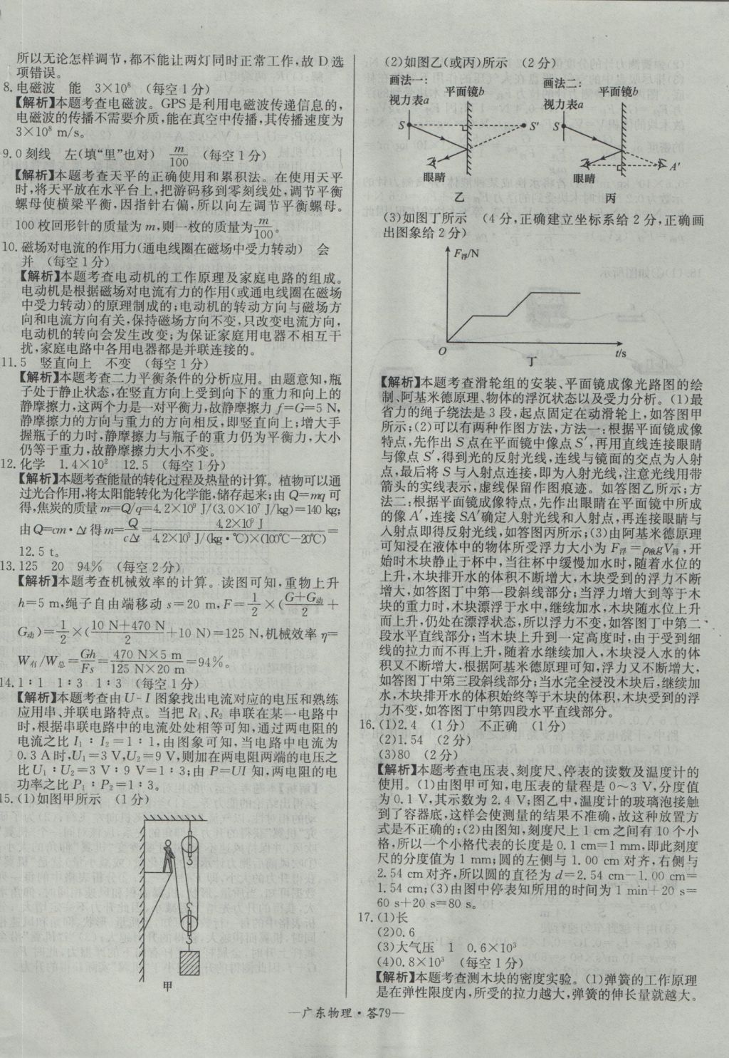 2017年天利38套广东省中考试题精选物理 参考答案第79页