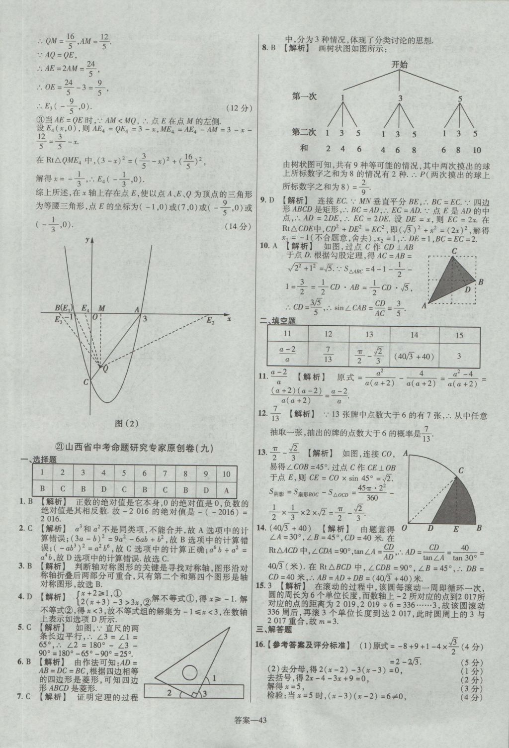 2017年金考卷山西中考45套匯編數(shù)學(xué)第5版 參考答案第43頁