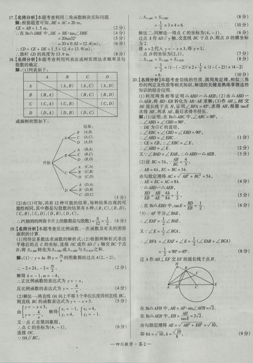 2017年天利38套四川省中考試題精選數(shù)學 參考答案第2頁