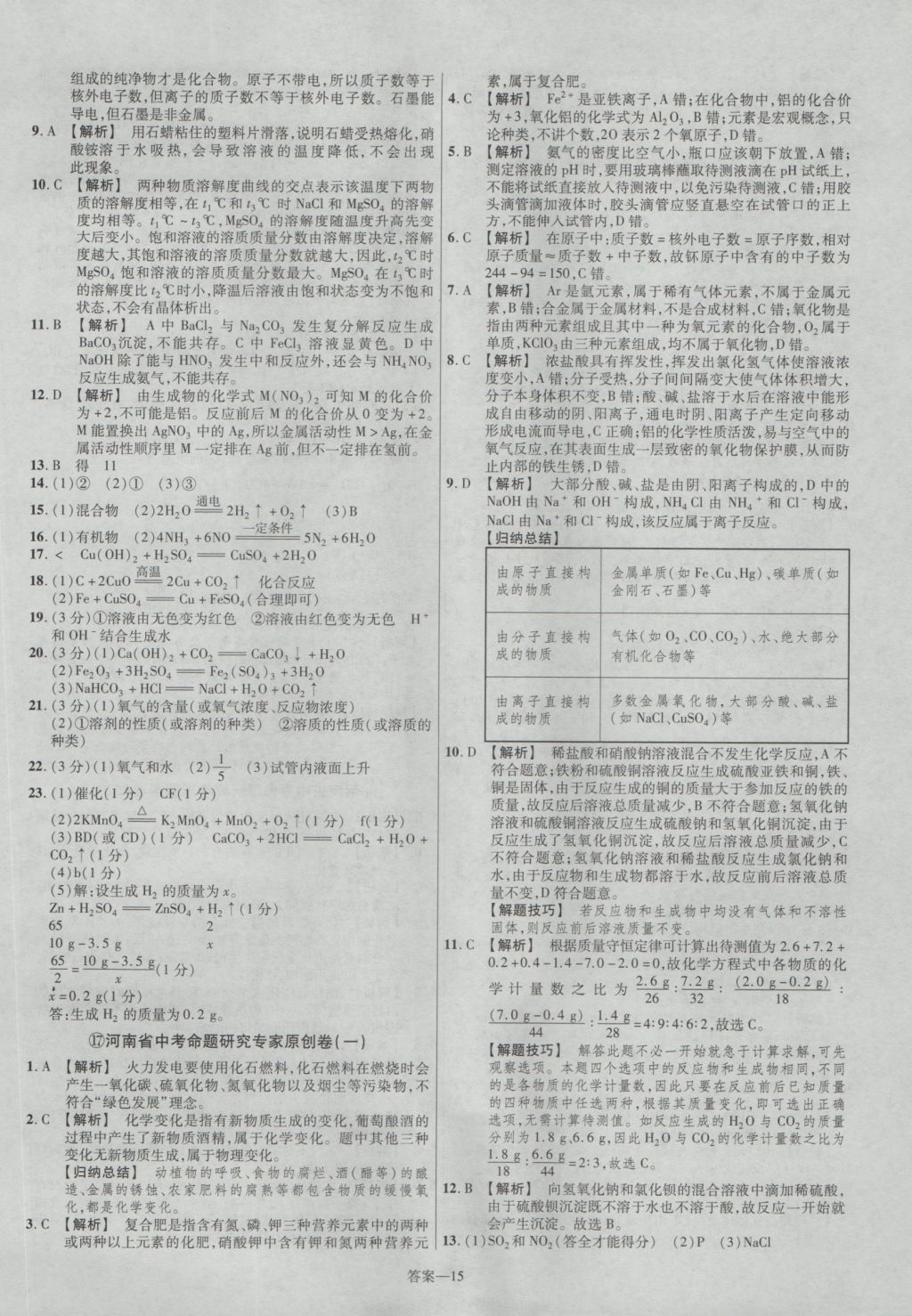 2017年金考卷河南中考45套匯編化學(xué)第8版 參考答案第15頁