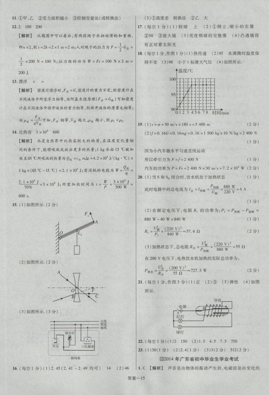 2017年金考卷廣東中考45套匯編物理第12版 參考答案第15頁(yè)