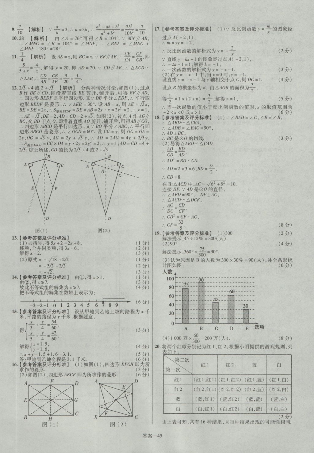 2017年金考卷江西中考45套匯編數(shù)學第6版 參考答案第45頁