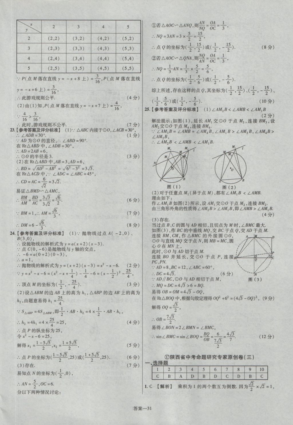 2017年金考卷陜西中考45套匯編數(shù)學(xué)第6版 參考答案第31頁(yè)