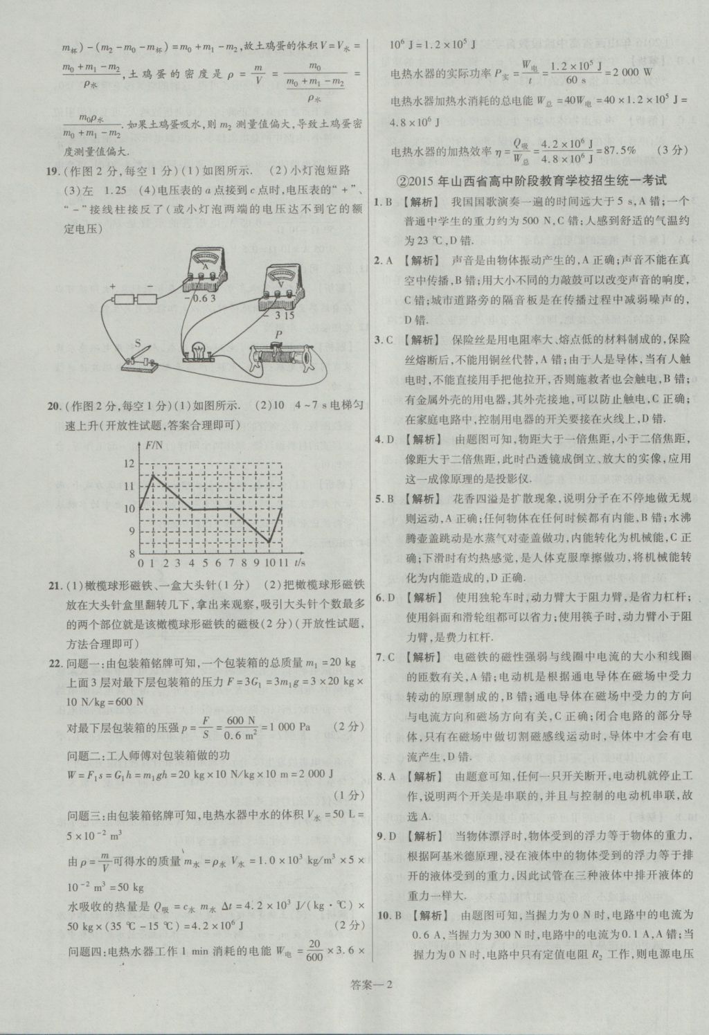 2017年金考卷山西中考45套匯編物理第5版 參考答案第2頁(yè)