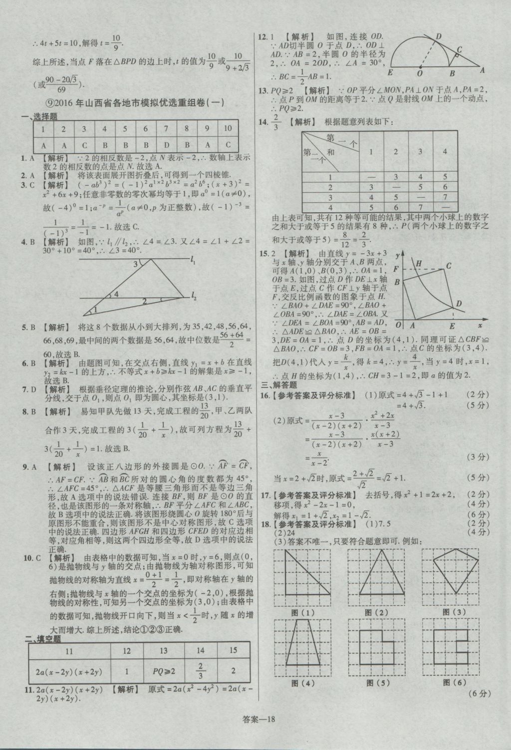 2017年金考卷山西中考45套匯編數(shù)學(xué)第5版 參考答案第18頁