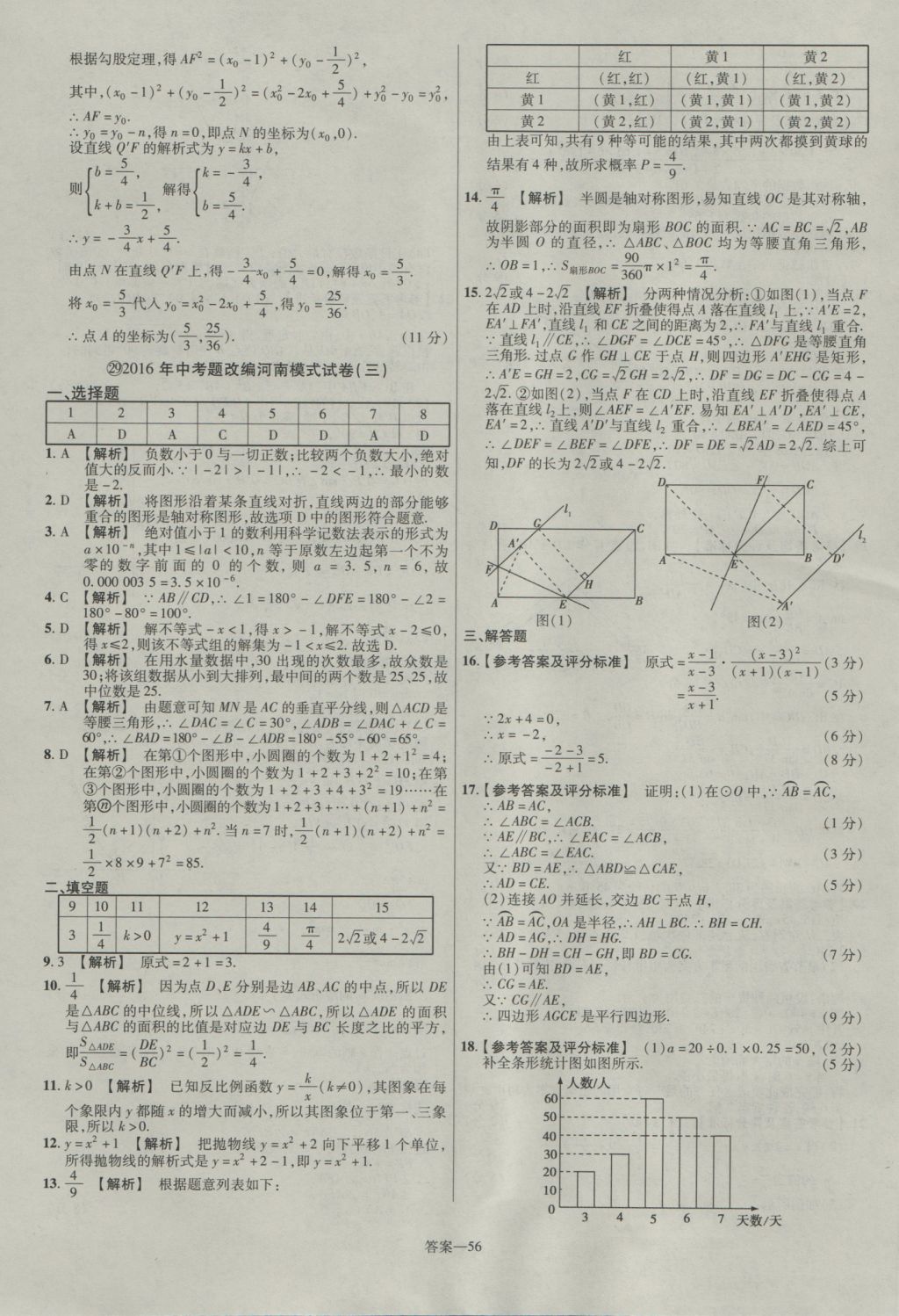 2017年金考卷河南中考45套匯編數(shù)學(xué)第8版 參考答案第56頁