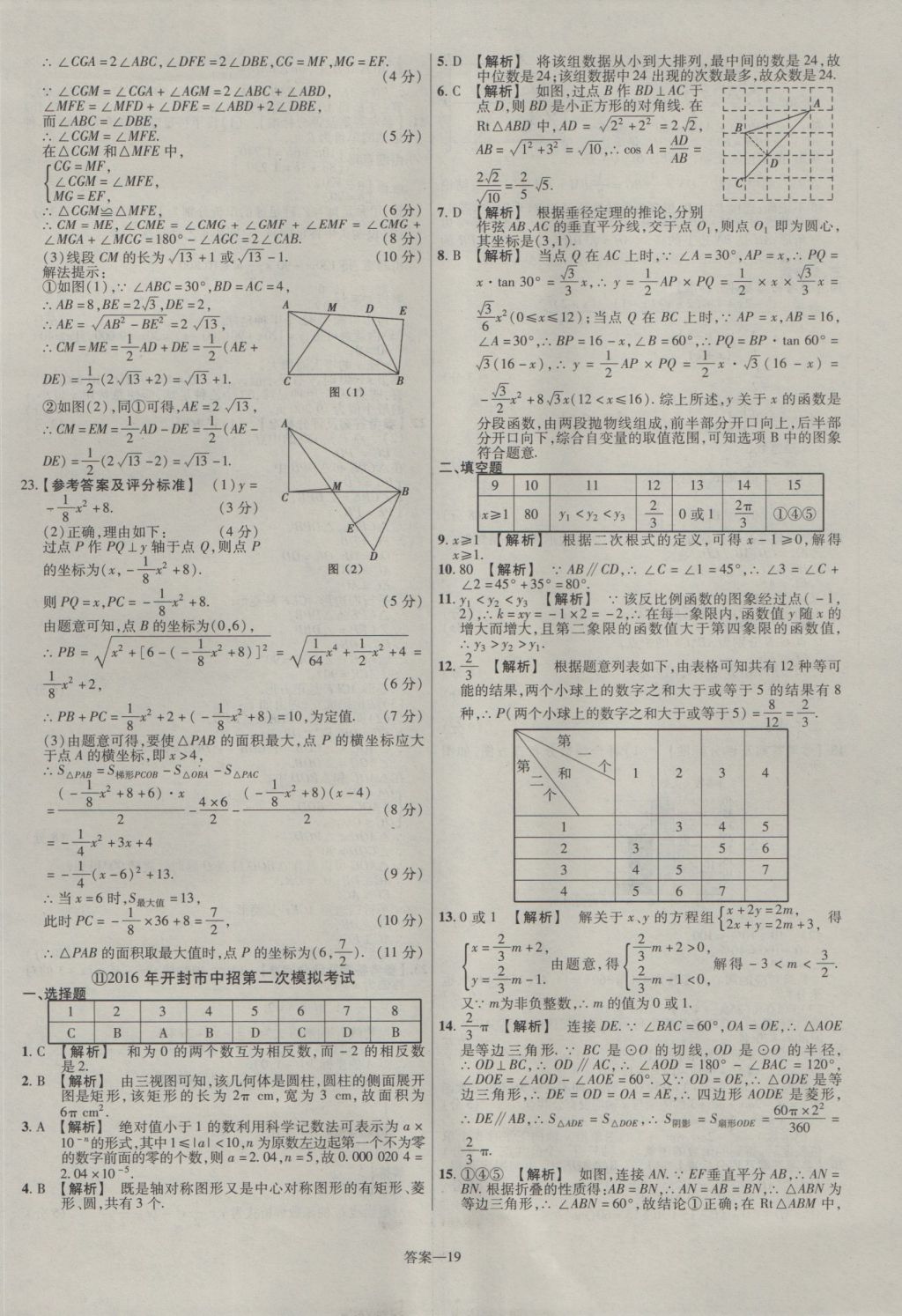 2017年金考卷河南中考45套匯編數(shù)學第8版 參考答案第19頁