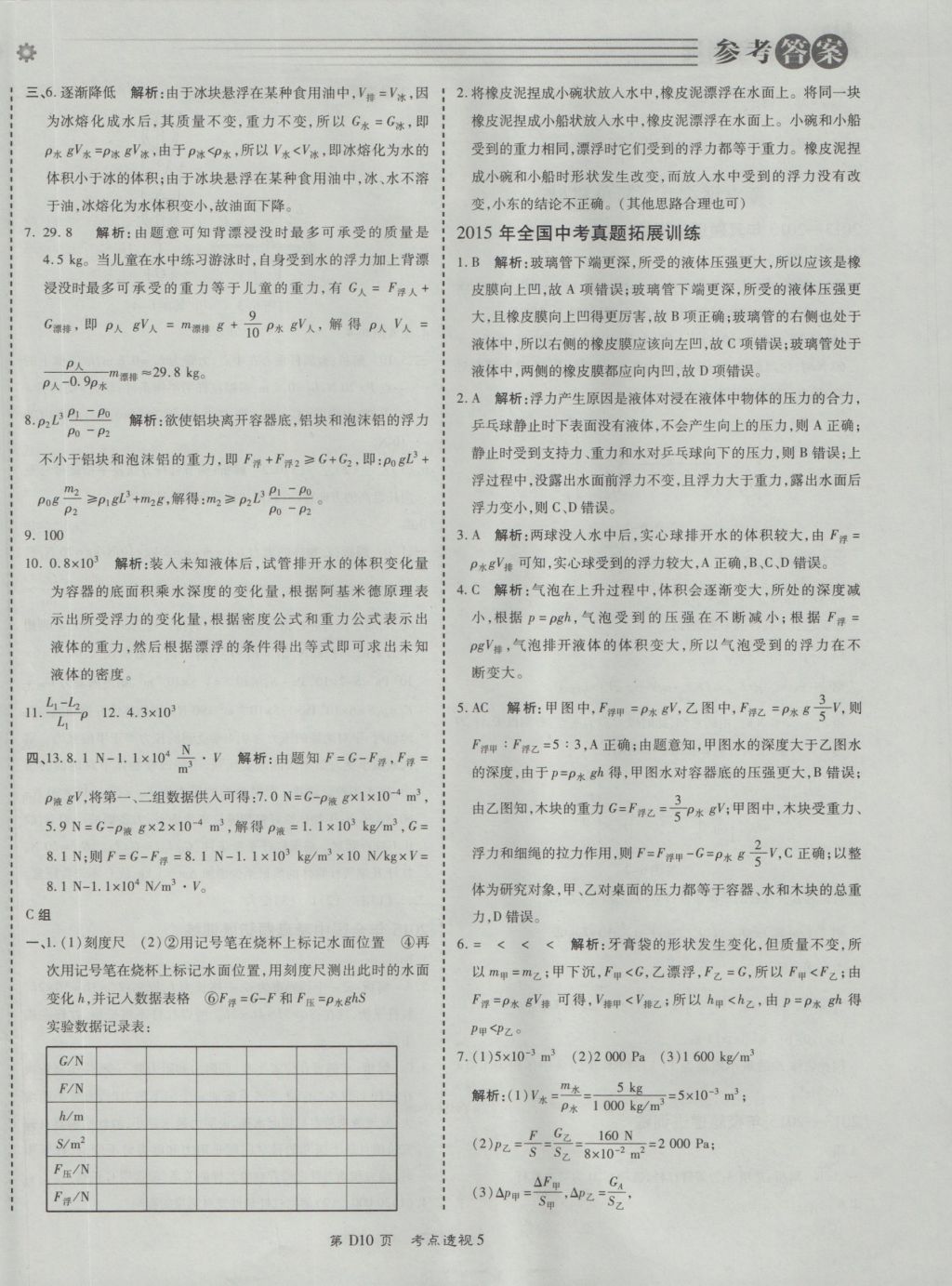 2017年北京中考必刷題物理 參考答案第10頁