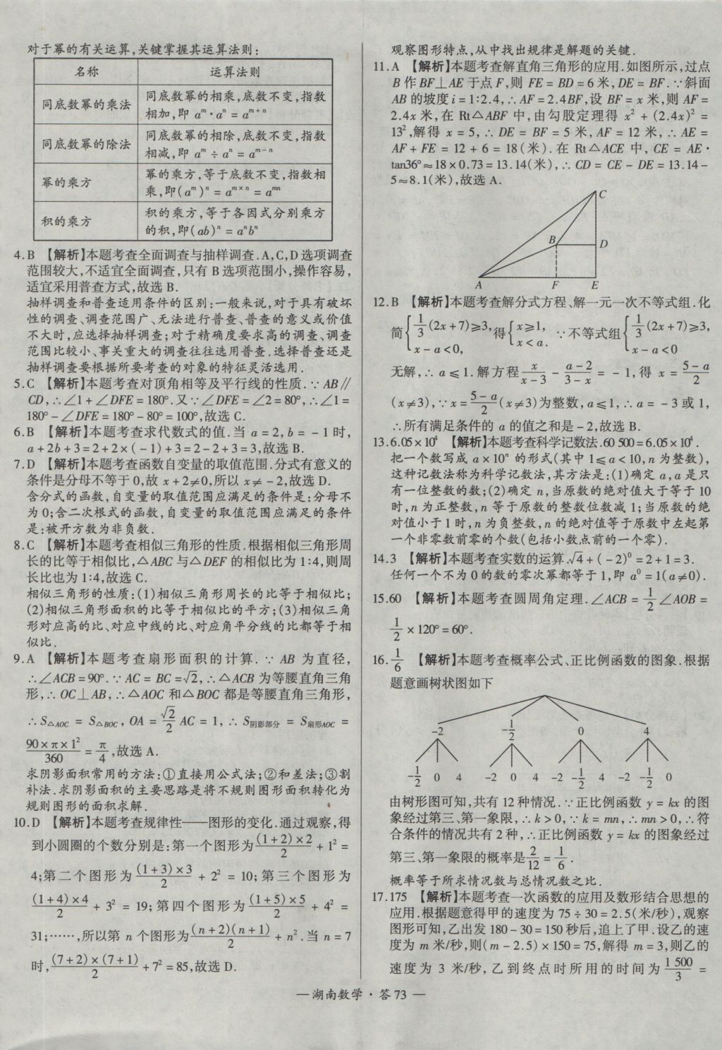 2017年天利38套湖南省中考試題精選數(shù)學(xué) 參考答案第73頁