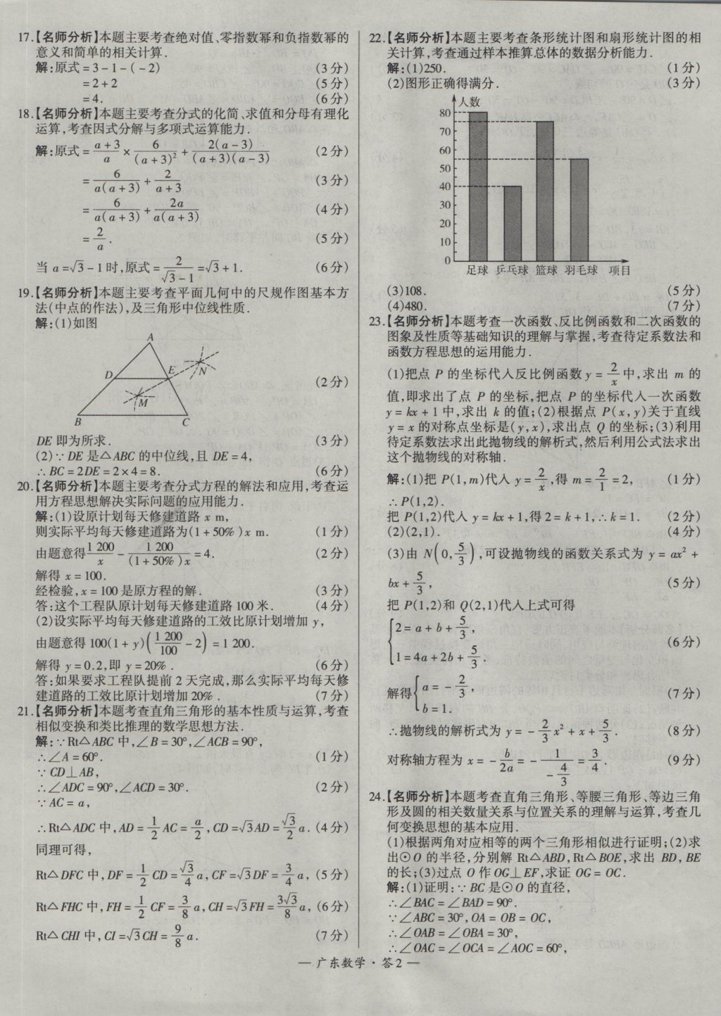 2017年天利38套廣東省中考試題精選數(shù)學(xué) 參考答案第2頁