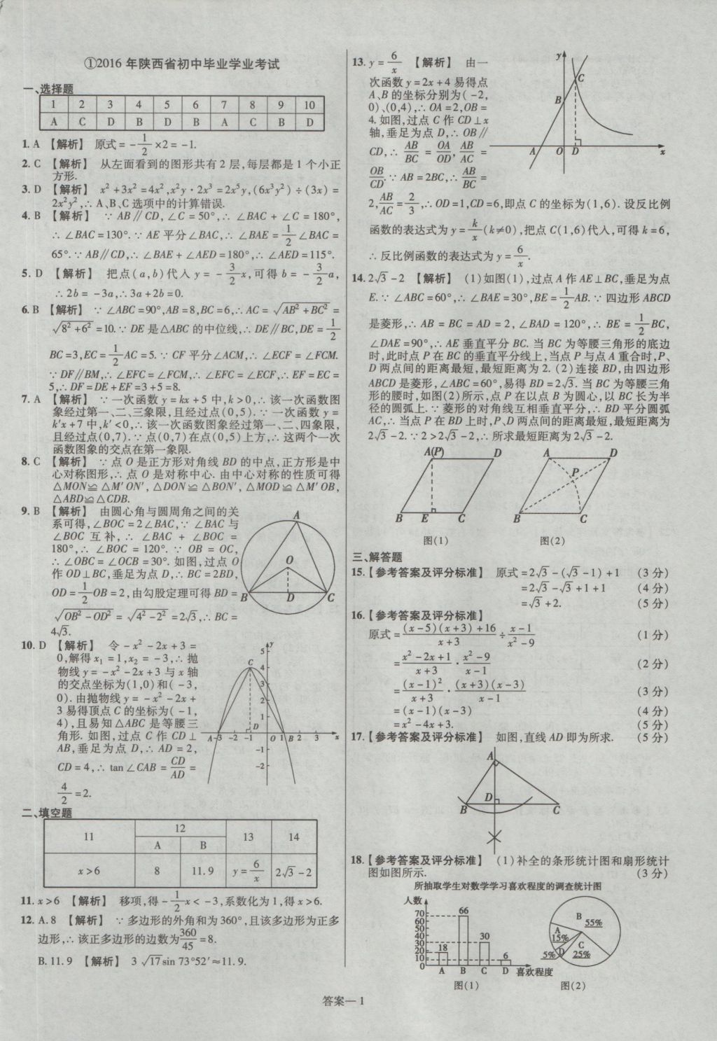 2017年金考卷陜西中考45套匯編數(shù)學第6版 參考答案第1頁