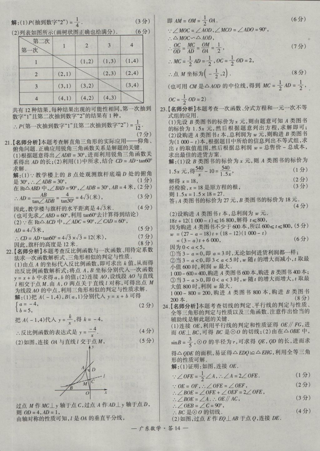 2017年天利38套廣東省中考試題精選數(shù)學(xué) 參考答案第14頁