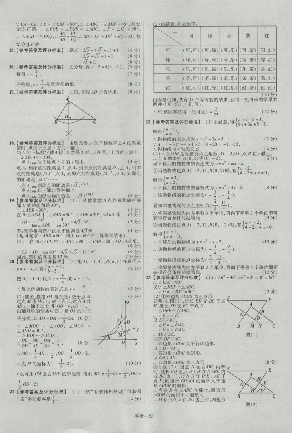 2017年金考卷安徽中考45套匯編數(shù)學(xué)第7版 參考答案第53頁