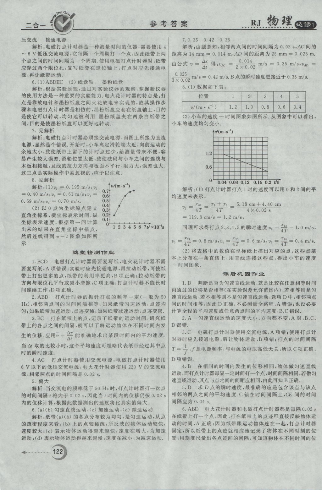 紅對勾45分鐘作業(yè)與單元評估物理必修1人教版 參考答案第6頁