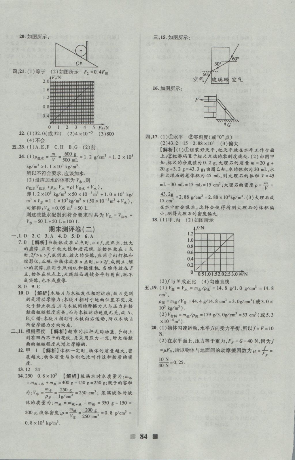 2016年优加全能大考卷八年级物理上册沪科版 参考答案第12页