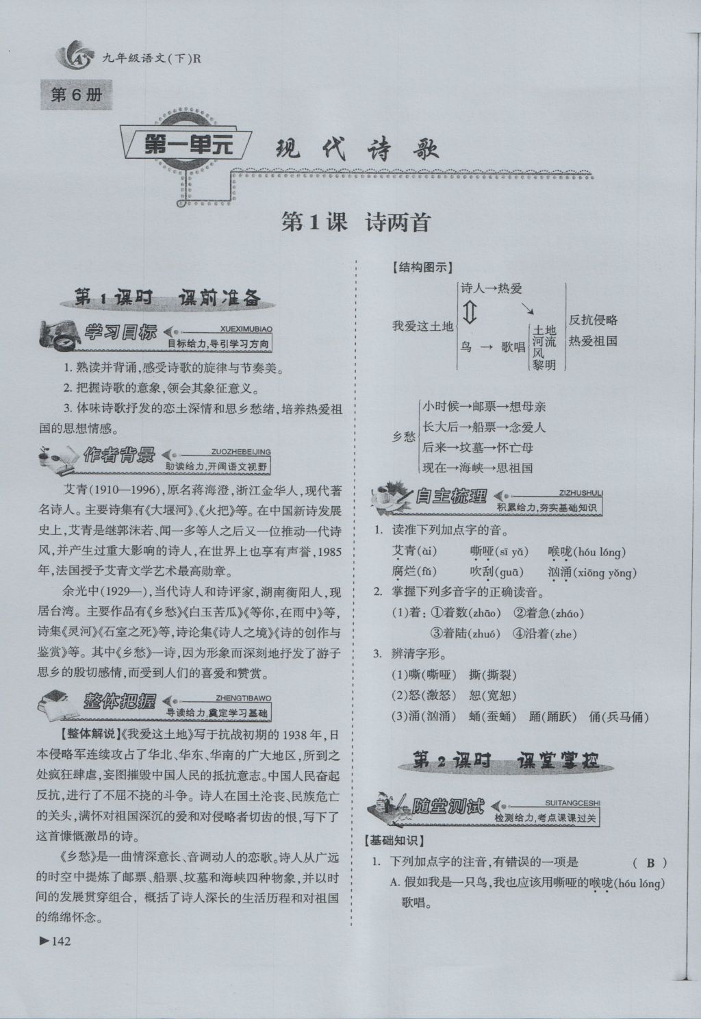 2016年蓉城课堂给力A加九年级语文 下册第一单元 现代诗歌第142页