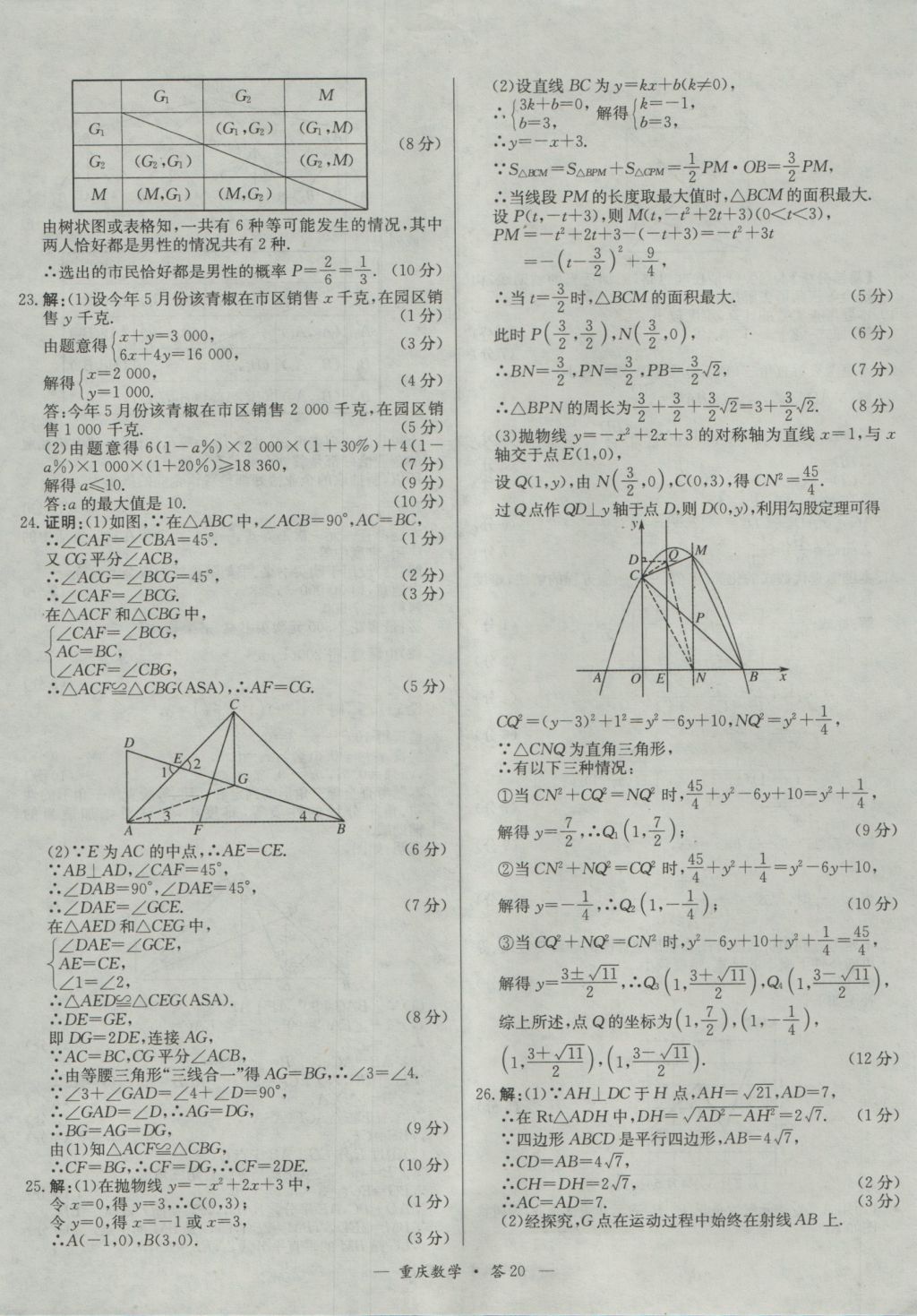 2017年天利38套重慶市中考試題精選數(shù)學(xué) 參考答案第20頁(yè)