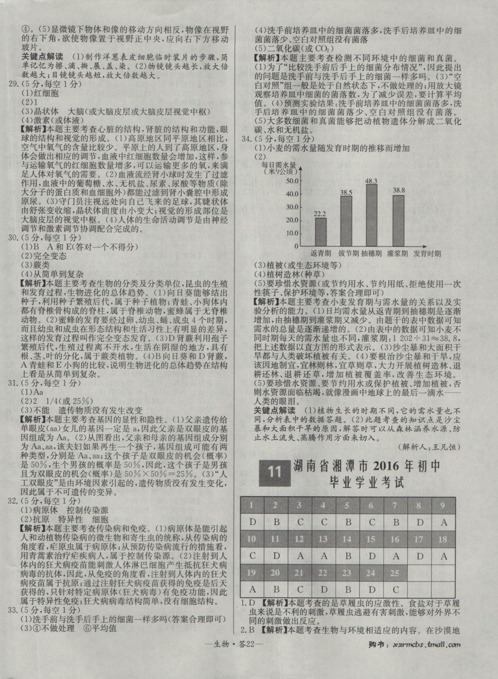 2017年天利38套新課標全國中考試題精選生物 參考答案第22頁