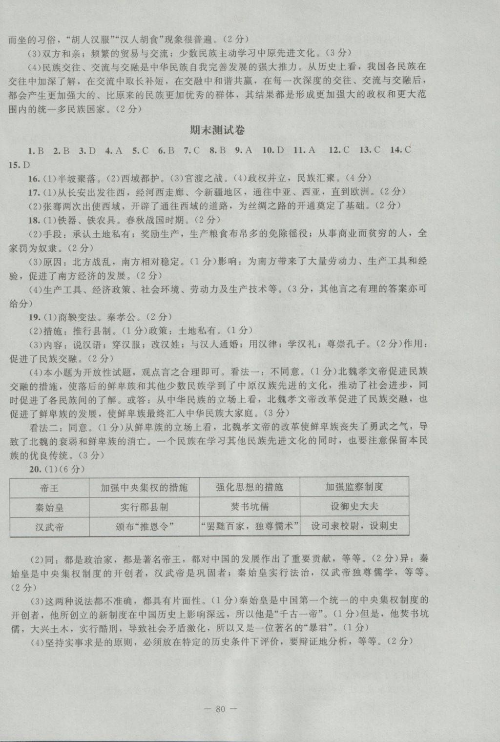 2016年课堂精练七年级中国历史上册北师大版山西专版 参考答案第16页