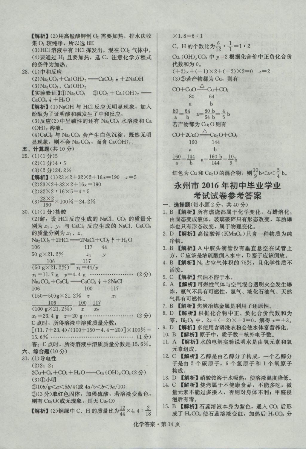 2017年湖南中考必备化学 参考答案第13页