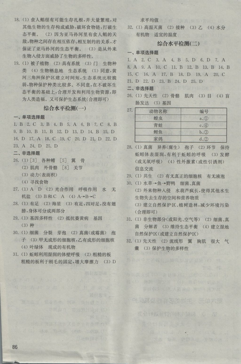 2016年初中基礎訓練八年級生物學上冊人教版山東教育出版社 參考答案第4頁