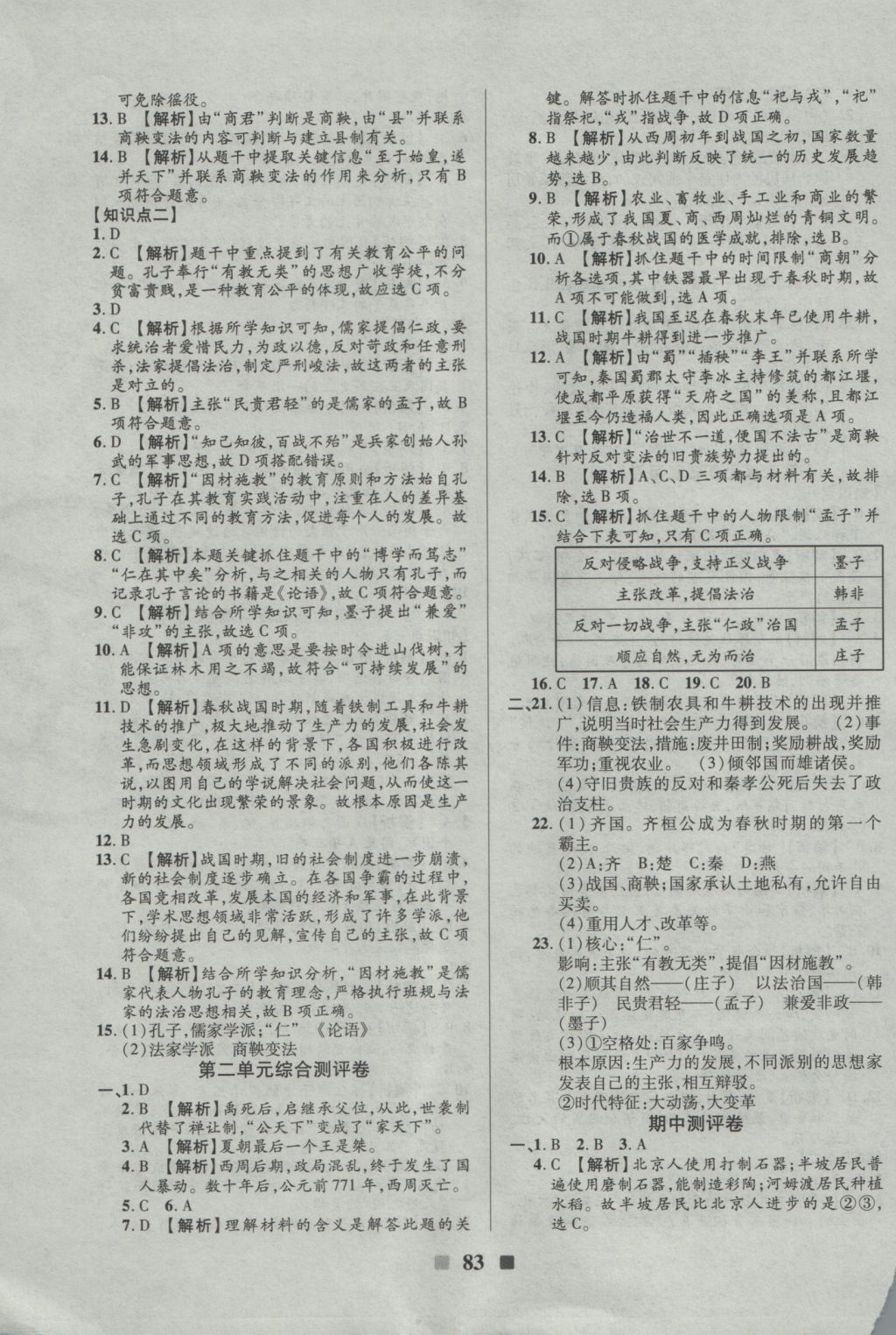 2016年優(yōu)加全能大考卷七年級歷史上冊人教版 參考答案第3頁