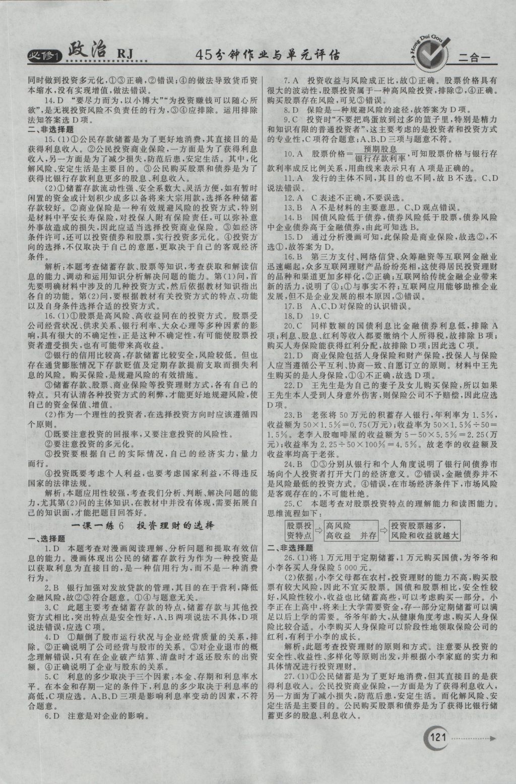 紅對勾45分鐘作業(yè)與單元評估政治必修1人教版 參考答案第13頁