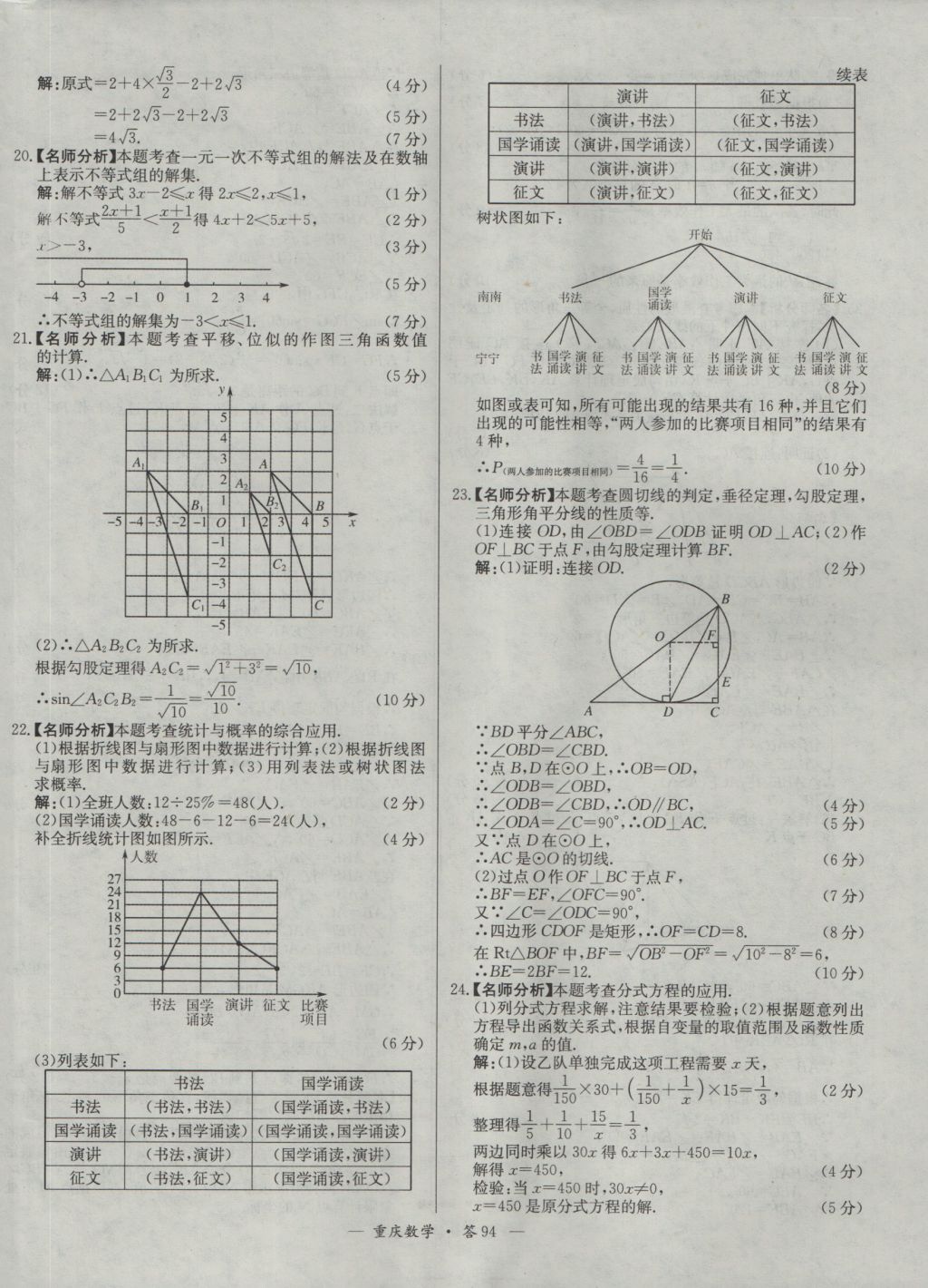 2017年天利38套重庆市中考试题精选数学 参考答案第94页