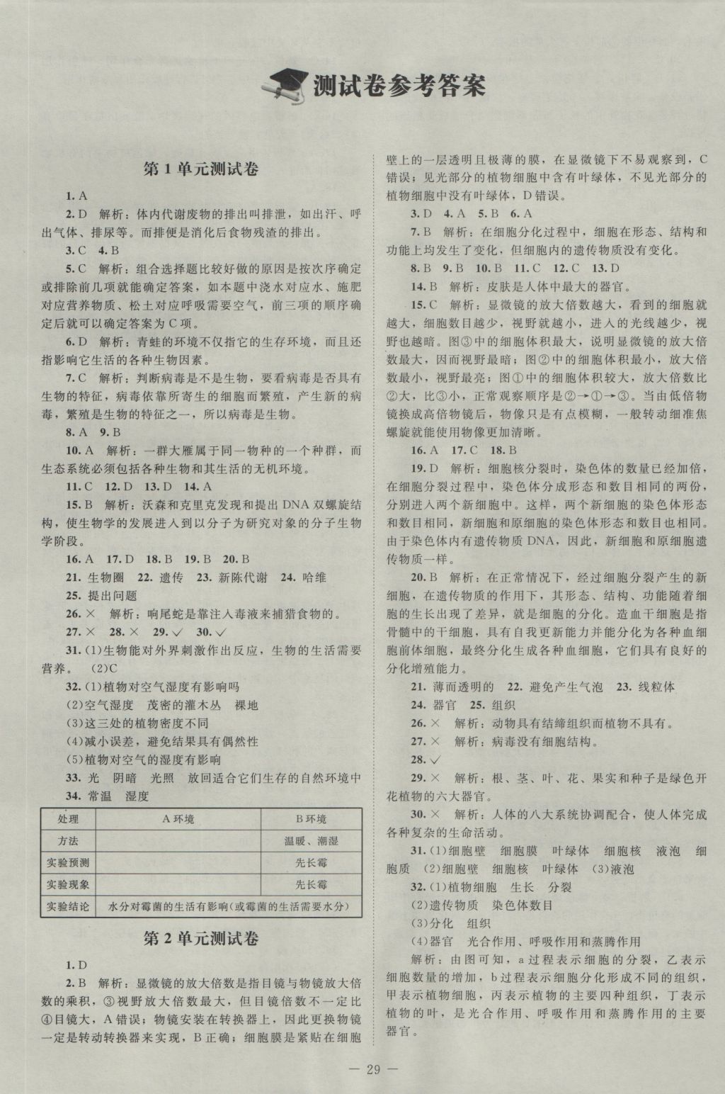 2016年課堂精練七年級生物上冊北師大版 測試卷答案第10頁