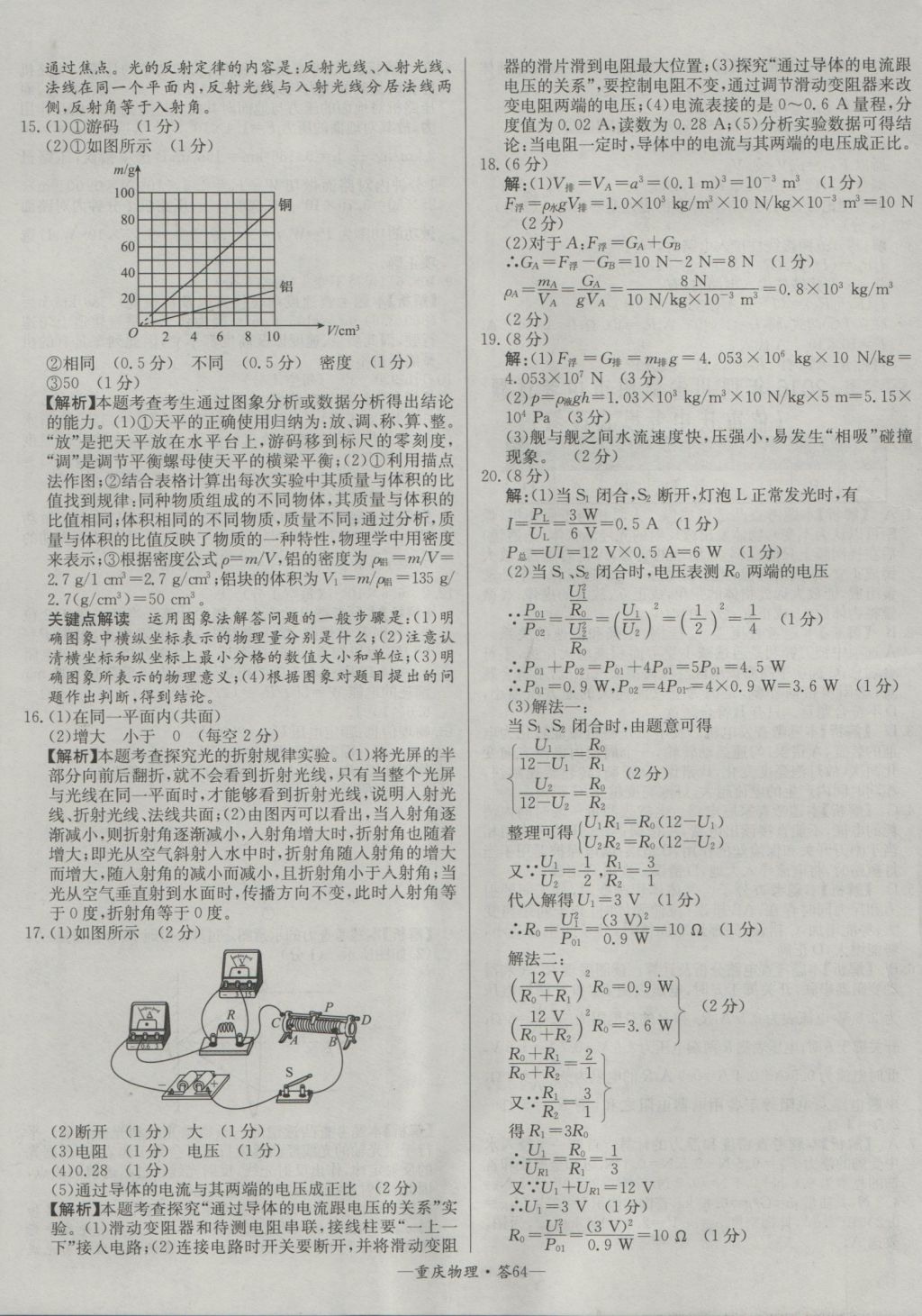 2017年天利38套重慶市中考試題精選物理 參考答案第64頁(yè)