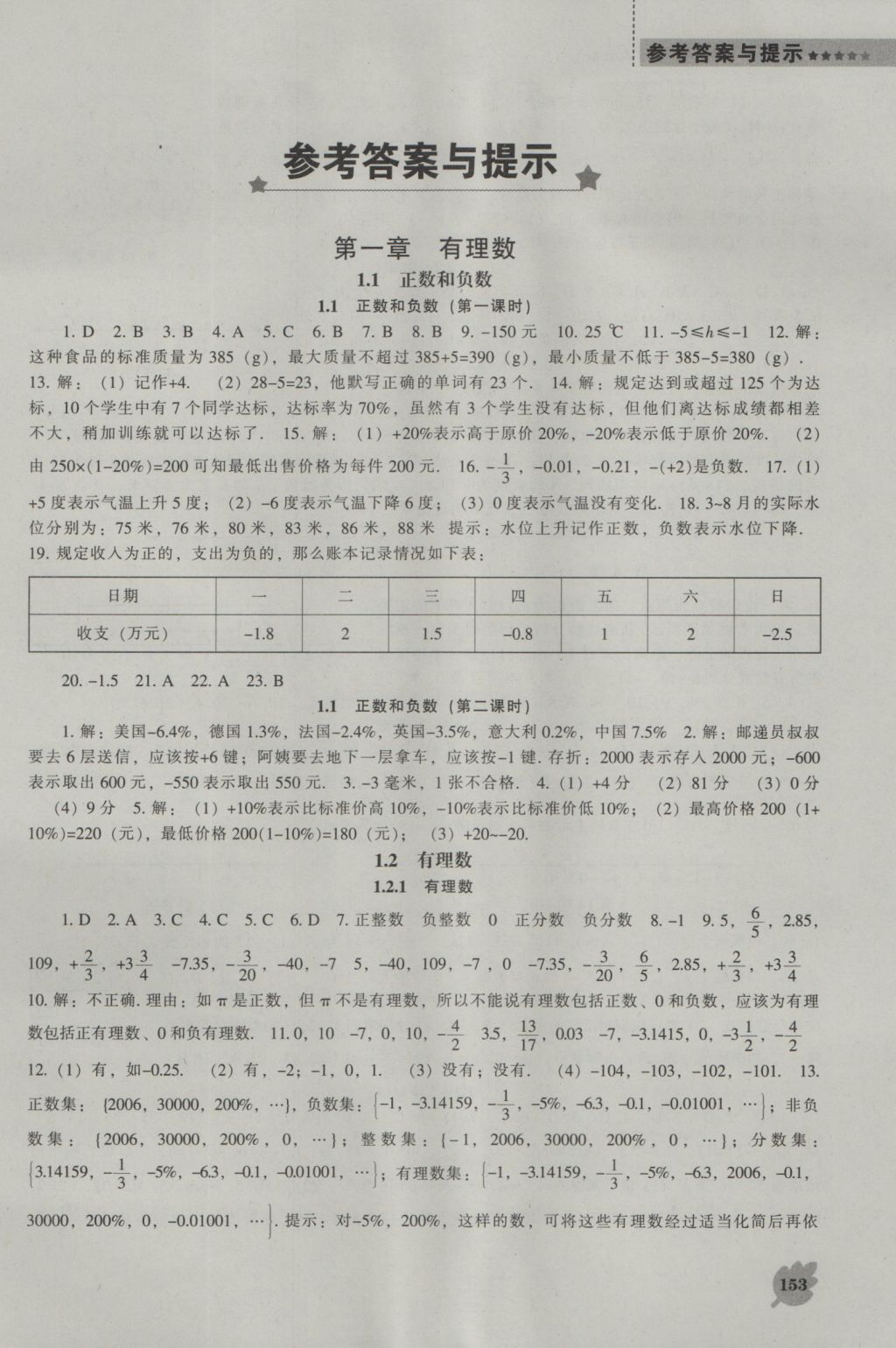 2016年新课程数学能力培养七年级上册人教版 参考答案第1页