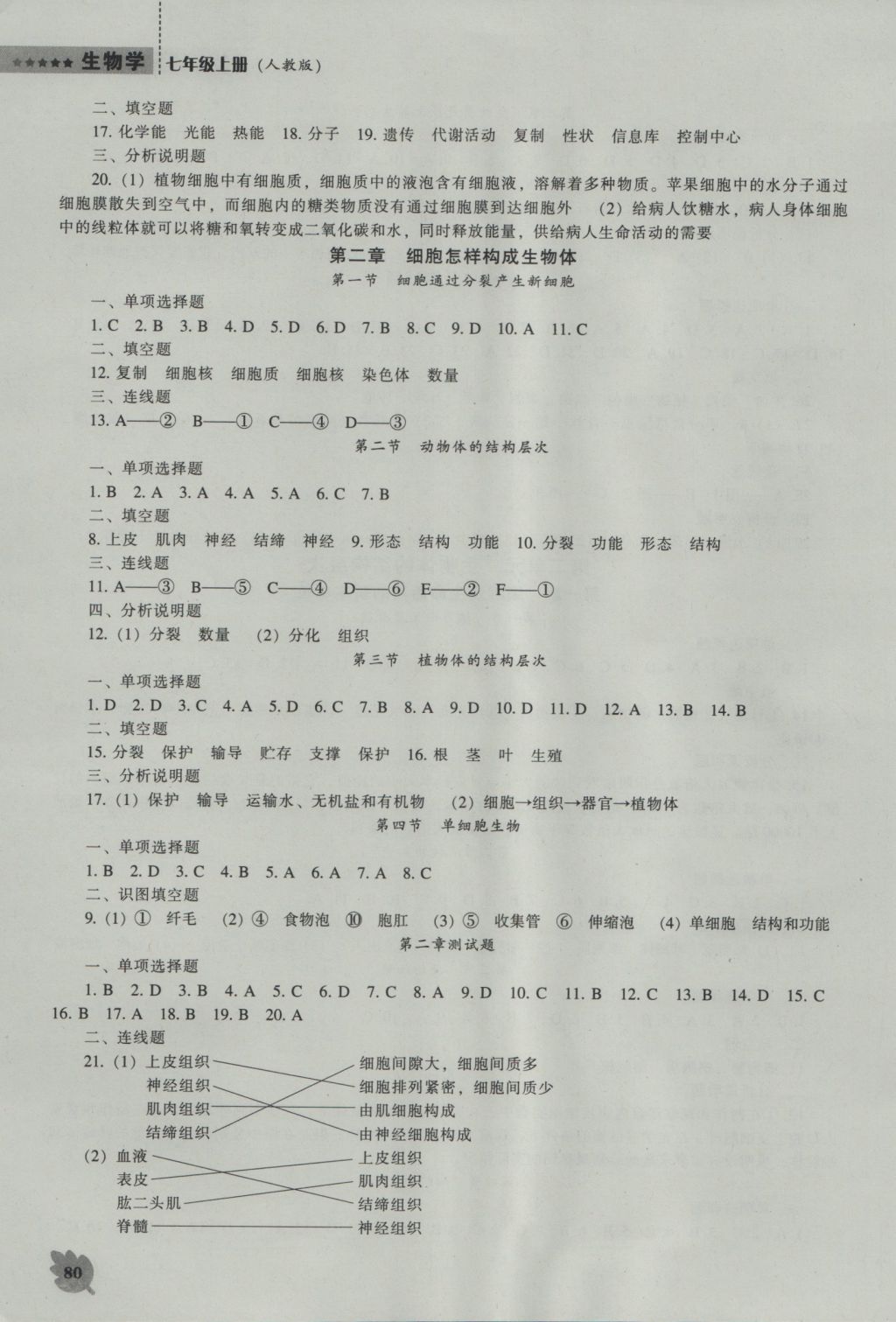 2016年新课程生物学能力培养七年级上册人教版 参考答案第3页