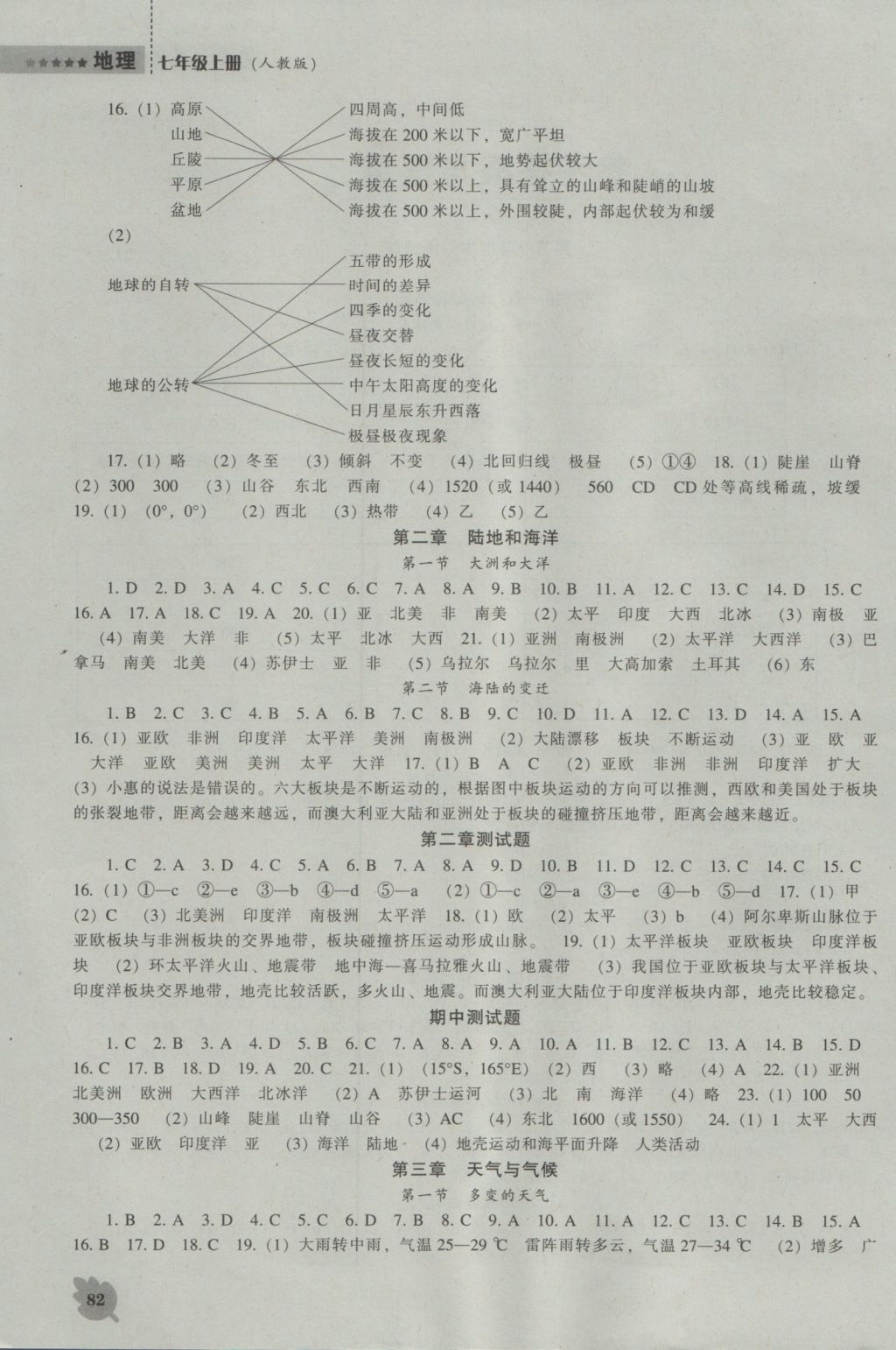 2016年新课程地理能力培养七年级上册人教版 参考答案第2页