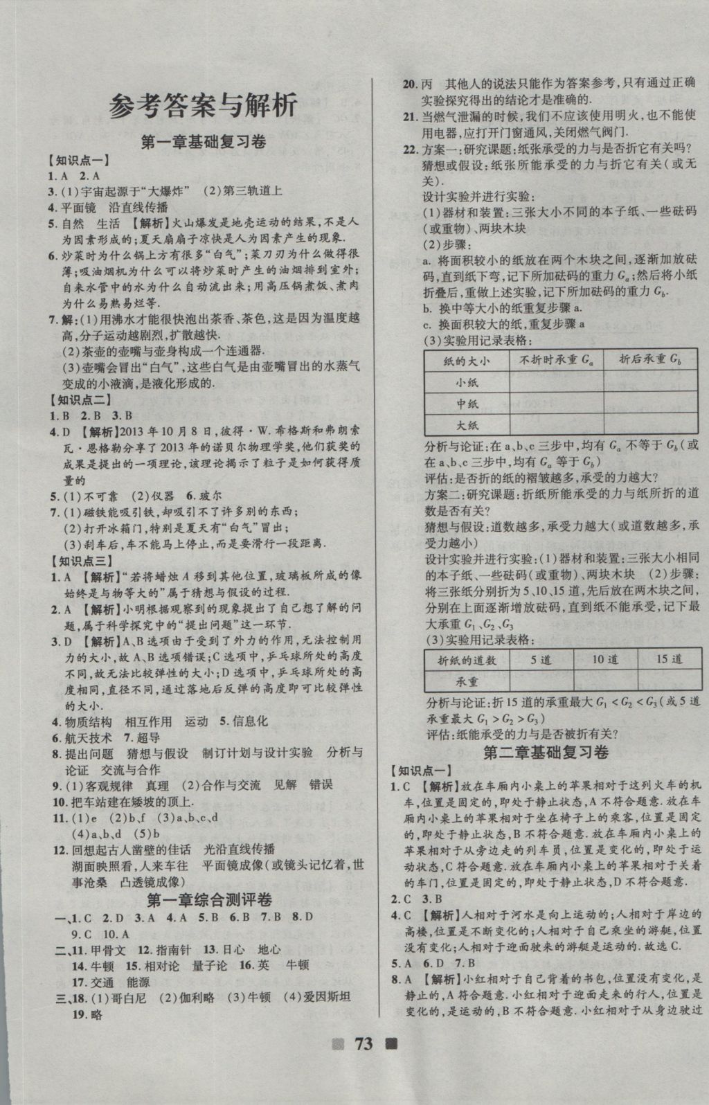 2016年优加全能大考卷八年级物理上册沪科版 参考答案第1页