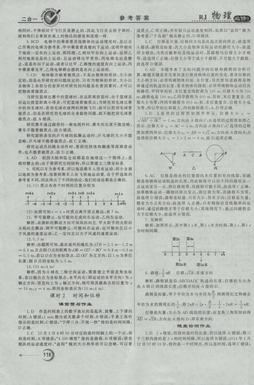 紅對(duì)勾45分鐘作業(yè)與單元評(píng)估物理必修1人教版 參考答案第2頁(yè)