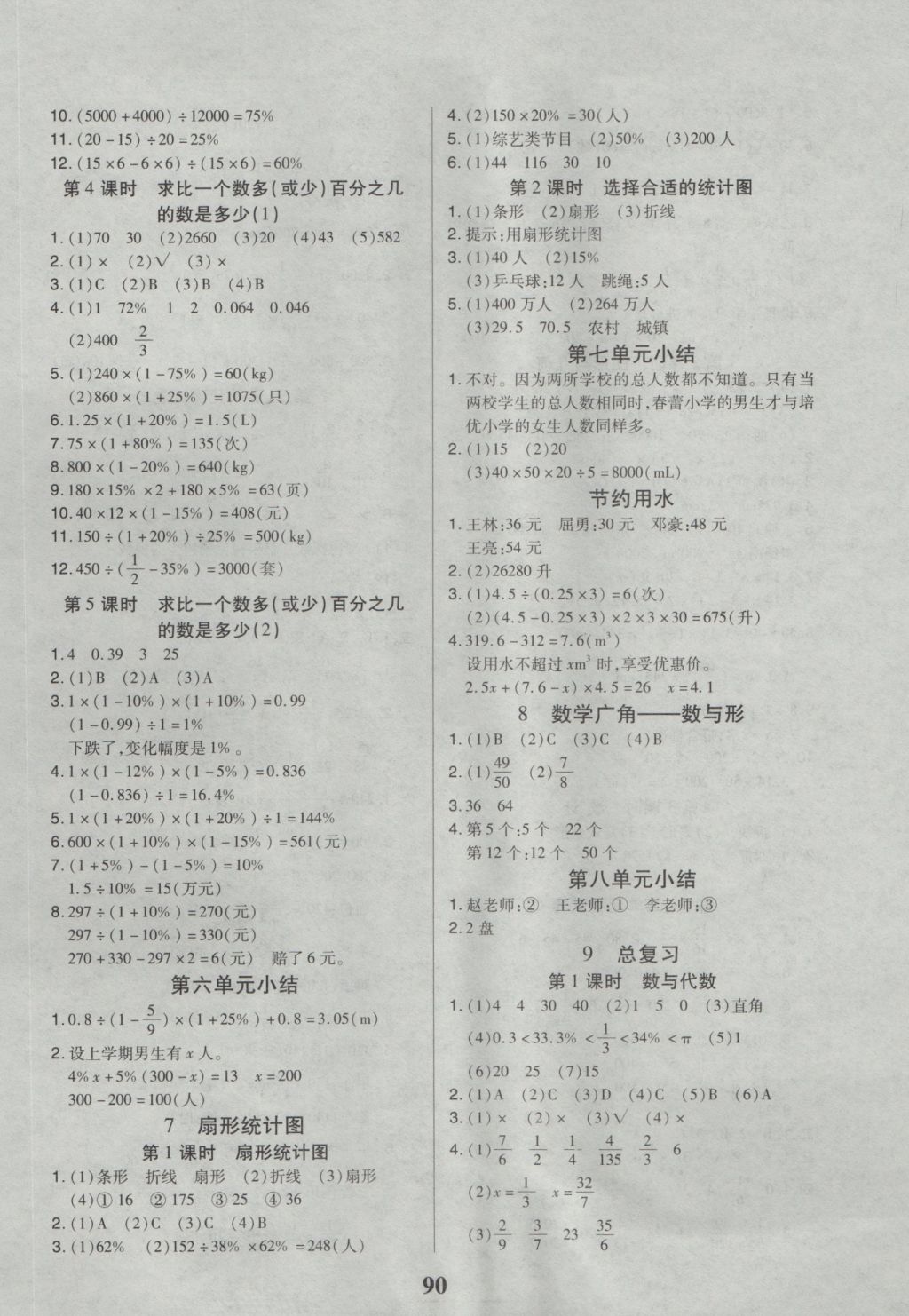 2016年培優(yōu)三好生課時(shí)作業(yè)六年級(jí)數(shù)學(xué)上冊(cè)A版 參考答案第6頁