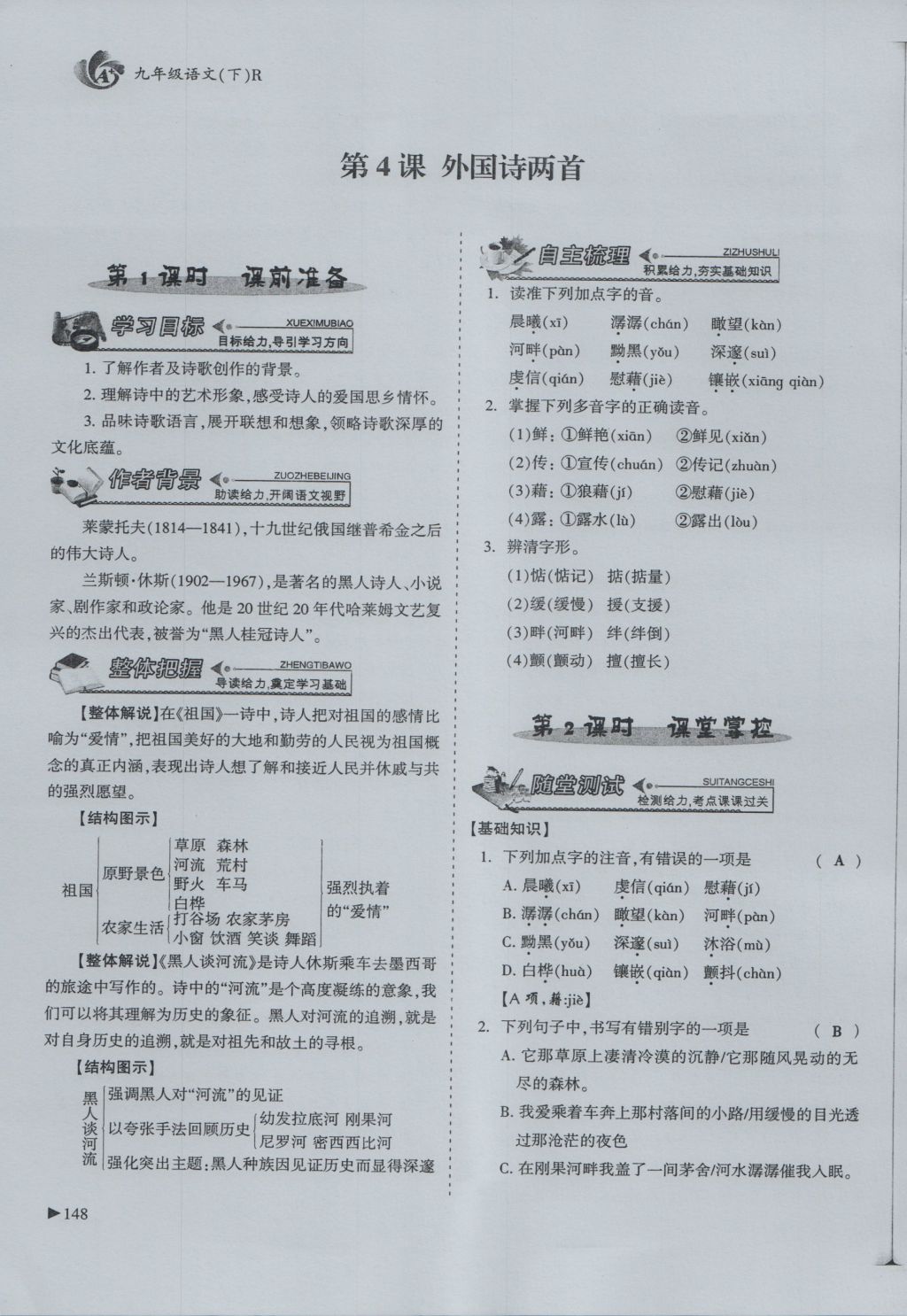 2016年蓉城课堂给力A加九年级语文 下册第一单元 现代诗歌第148页