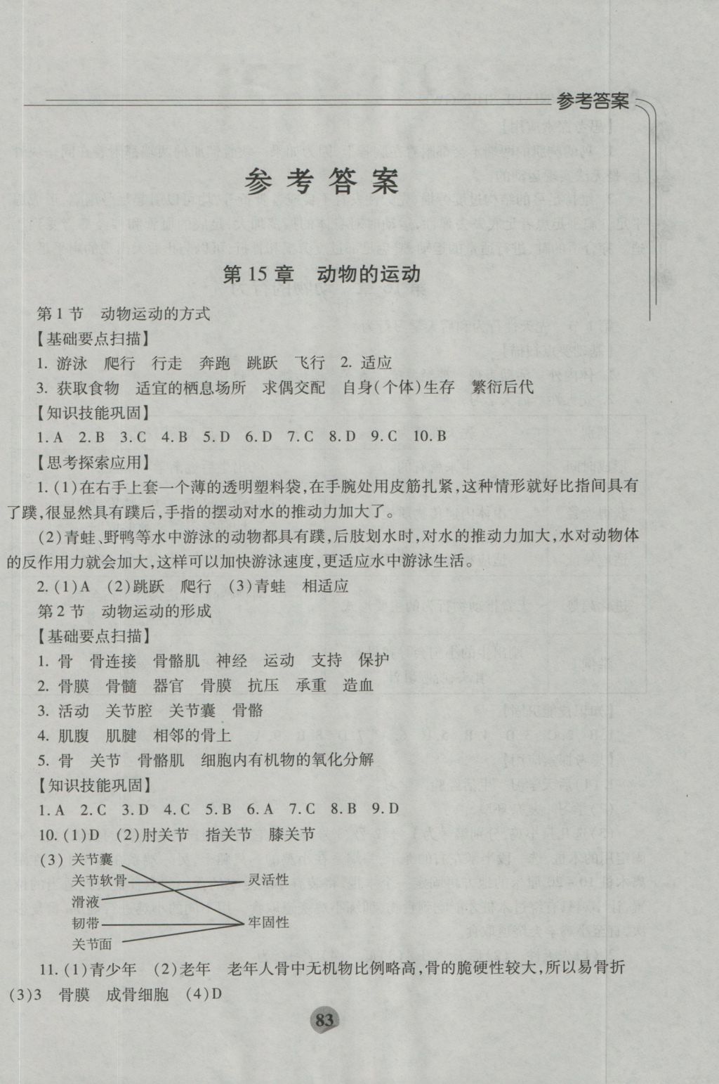 2016年伴你学八年级生物上册北师大版重庆专版北京师范大学出版社 参考答案第1页