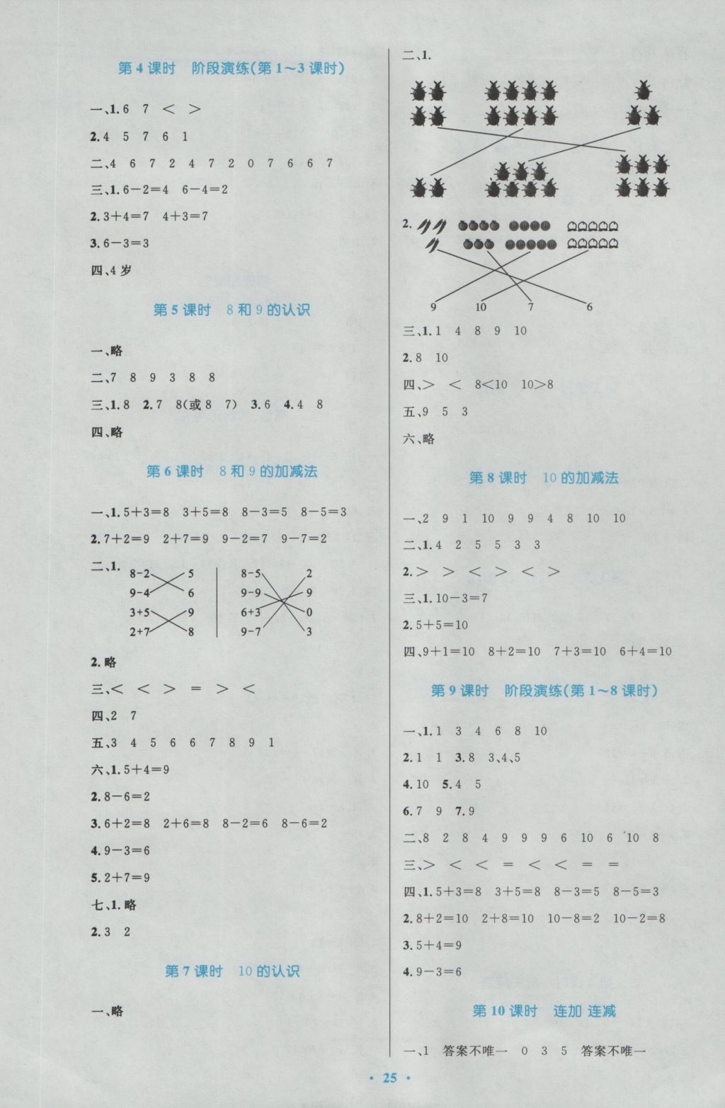 2016年小學(xué)同步測(cè)控優(yōu)化設(shè)計(jì)一年級(jí)數(shù)學(xué)上冊(cè)人教版 參考答案第5頁(yè)