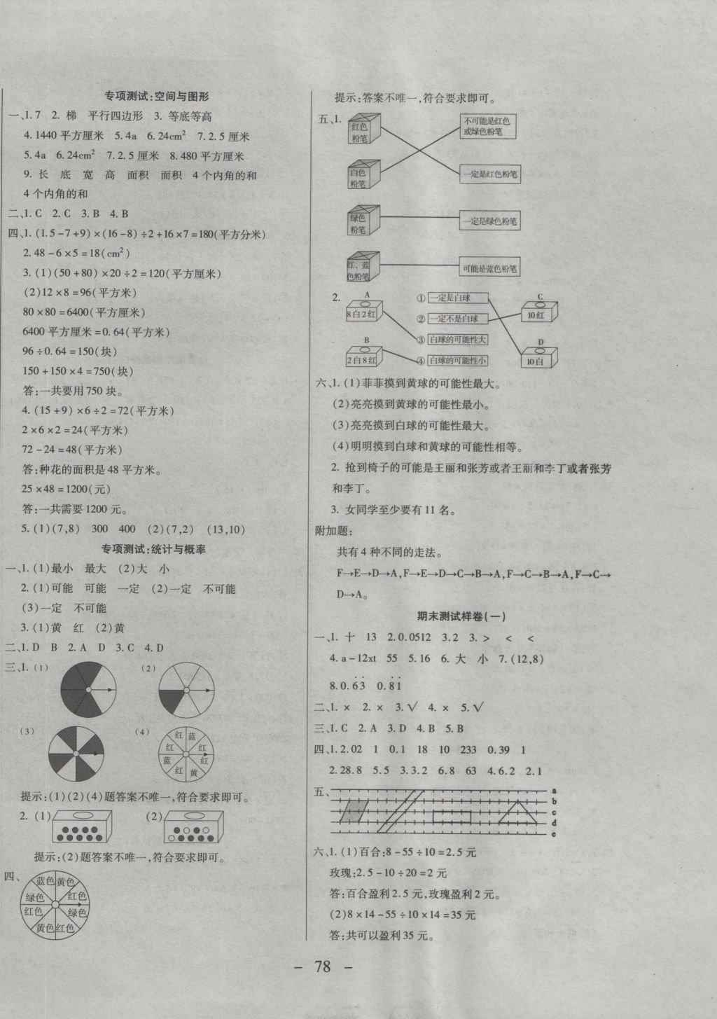 2016年期末沖刺100分全程密卷五年級(jí)數(shù)學(xué)上冊(cè)人教版 參考答案第6頁(yè)