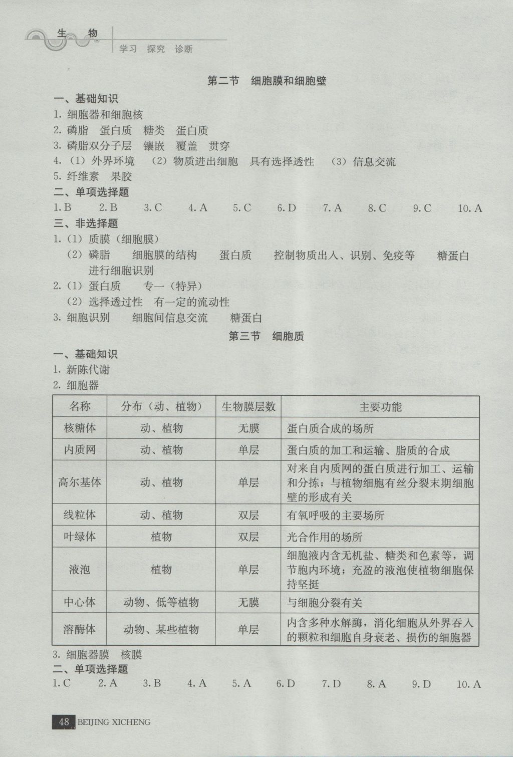 學(xué)習(xí)探究診斷生物必修1 參考答案第2頁(yè)