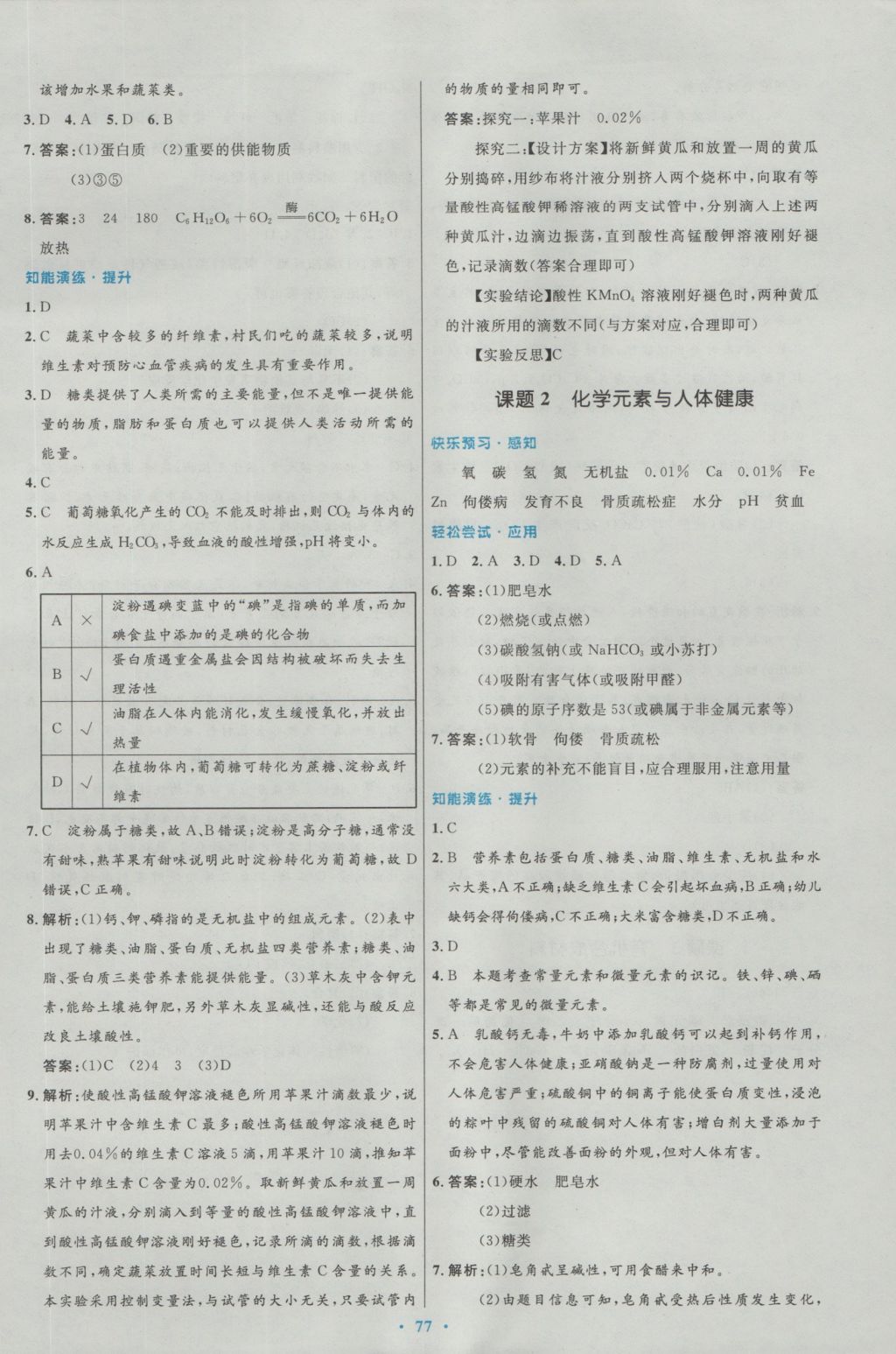 2016年初中同步测控优化设计九年级化学全一册人教版 参考答案第45页