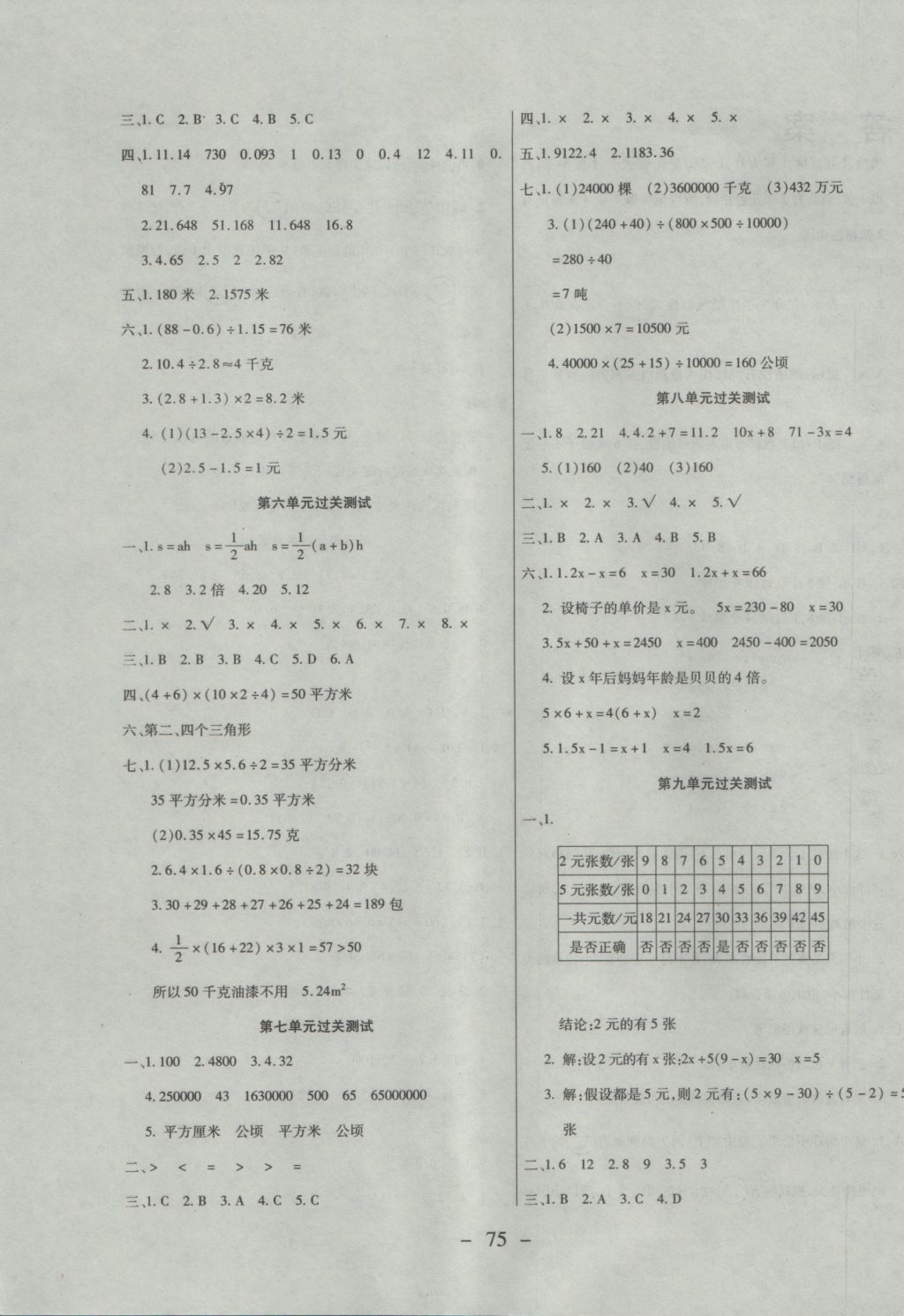 2016年期末冲刺100分全程密卷五年级数学上册冀教版 参考答案第3页