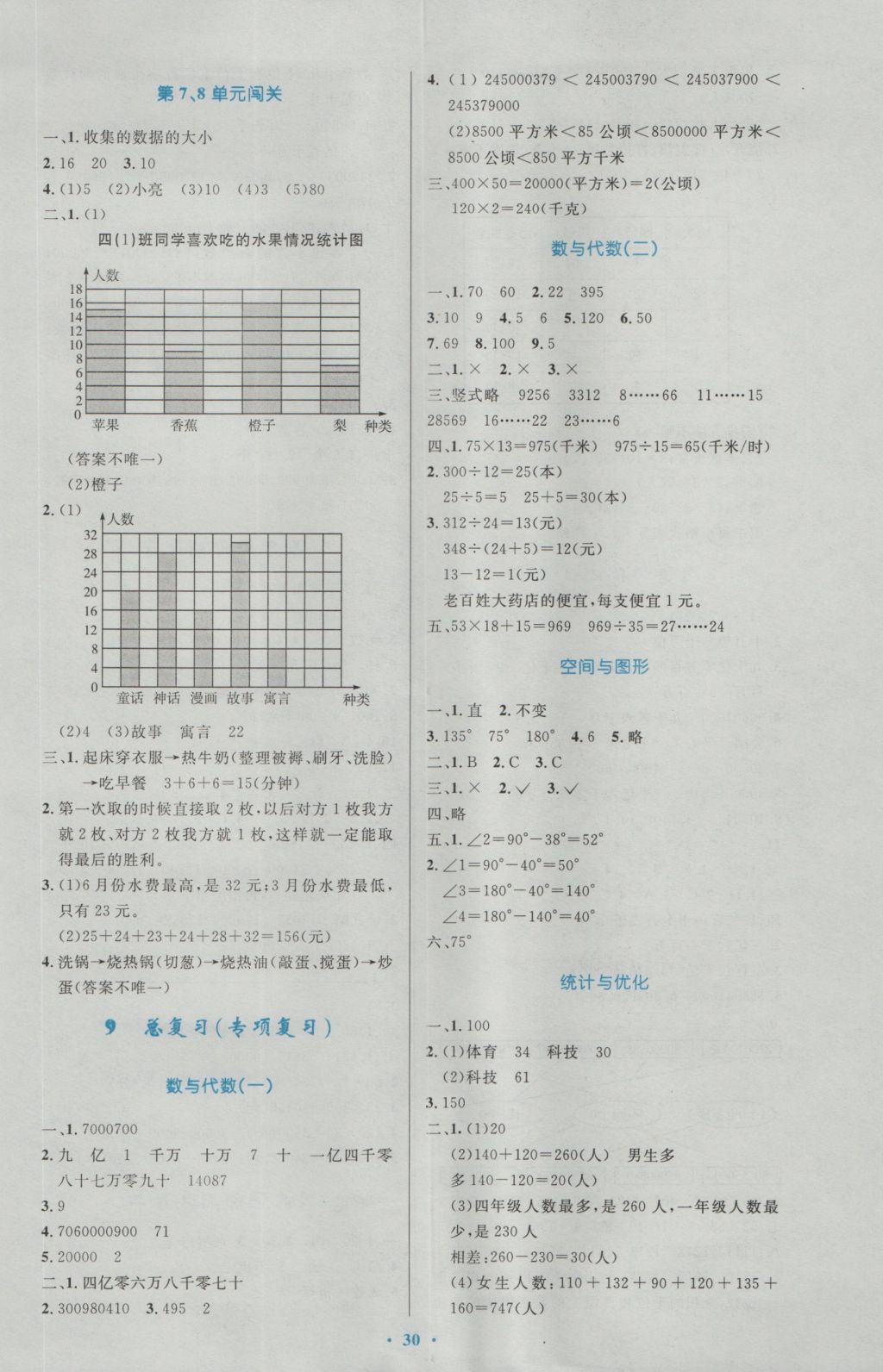 2016年小学同步测控优化设计四年级数学上册人教版 参考答案第10页