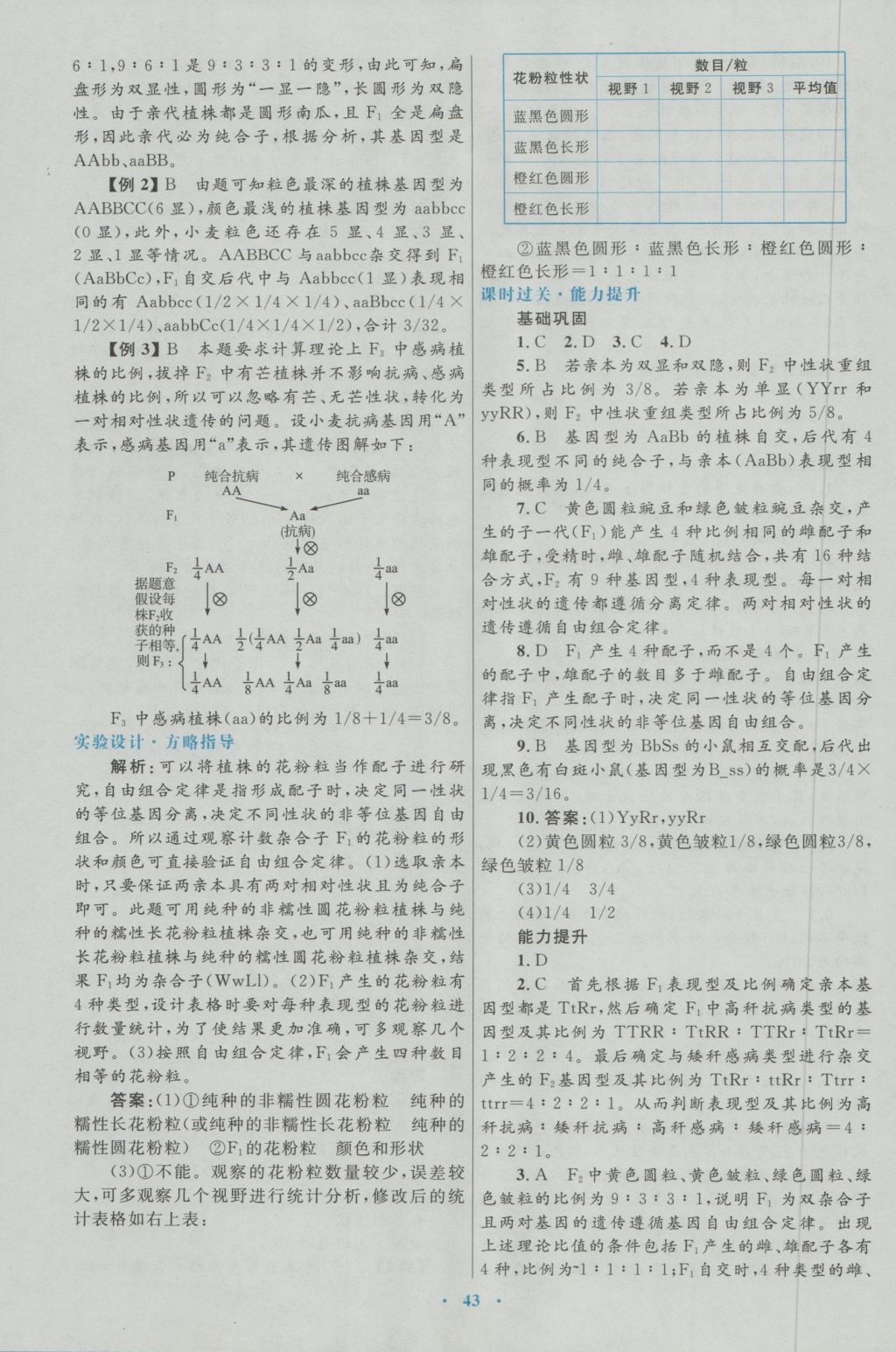 高中同步測控優(yōu)化設計生物必修2人教版 參考答案第3頁