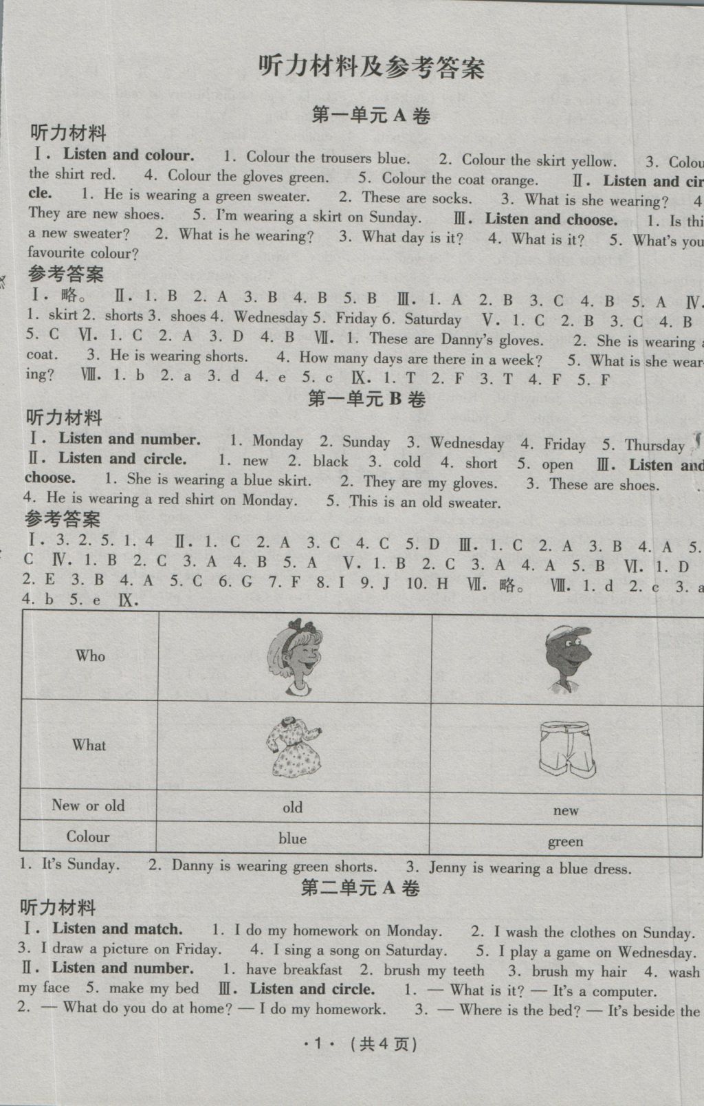 2016年基本功訓(xùn)練四年級英語上冊冀教版 參考答案第1頁