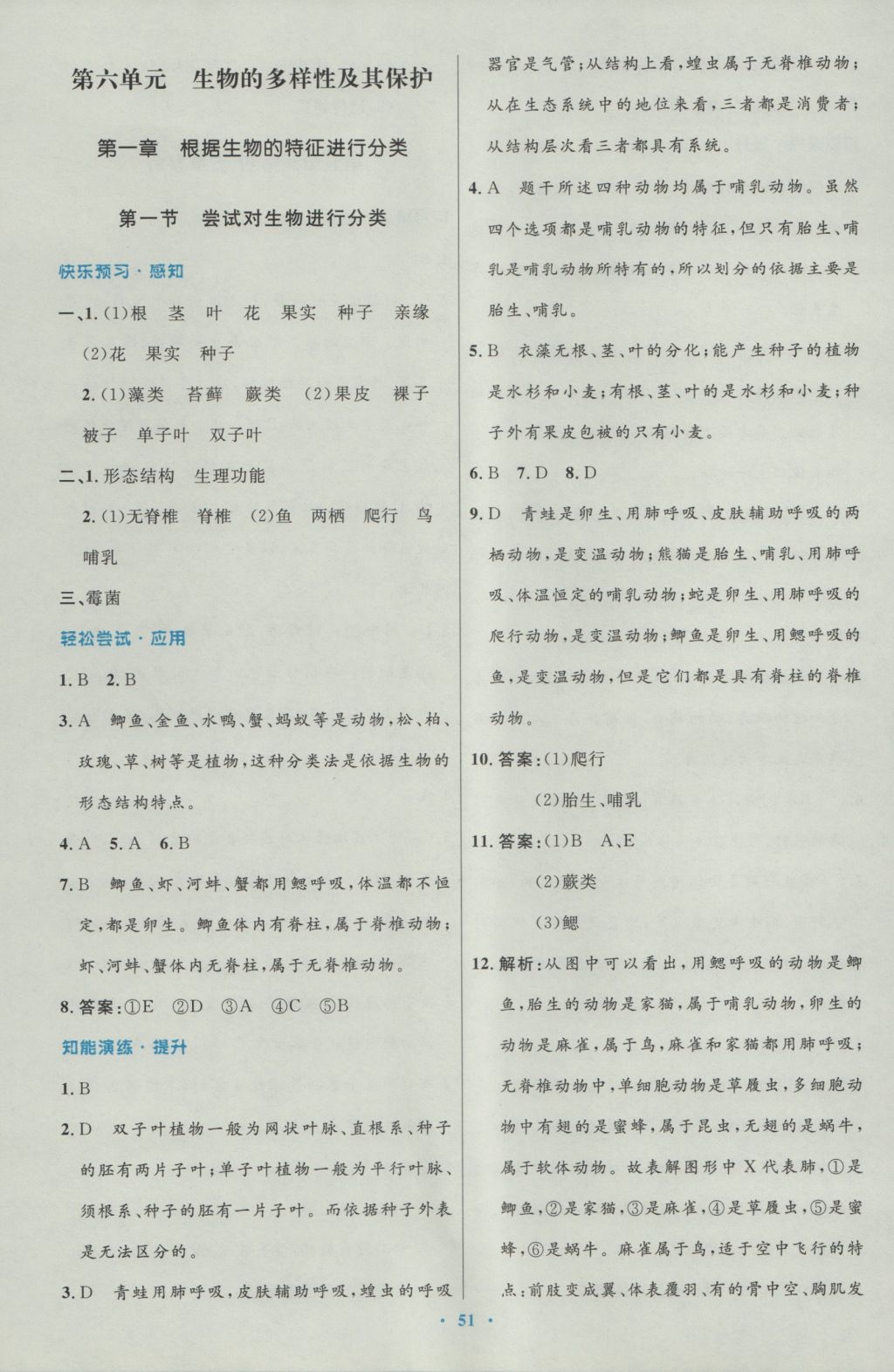 2016年初中同步测控优化设计八年级生物学上册人教版 参考答案第19页