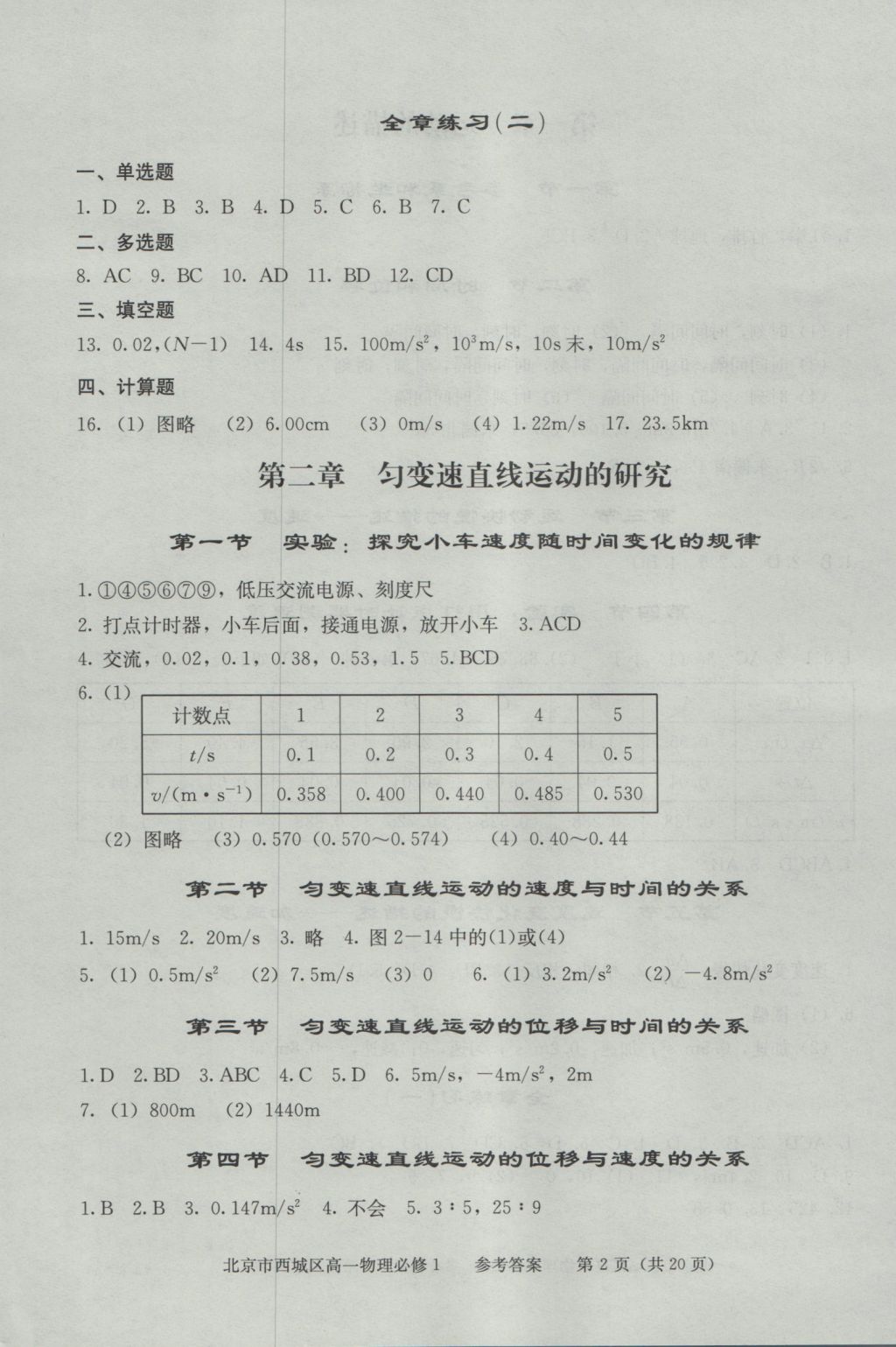 學(xué)習(xí)探究診斷物理必修1 參考答案第2頁(yè)